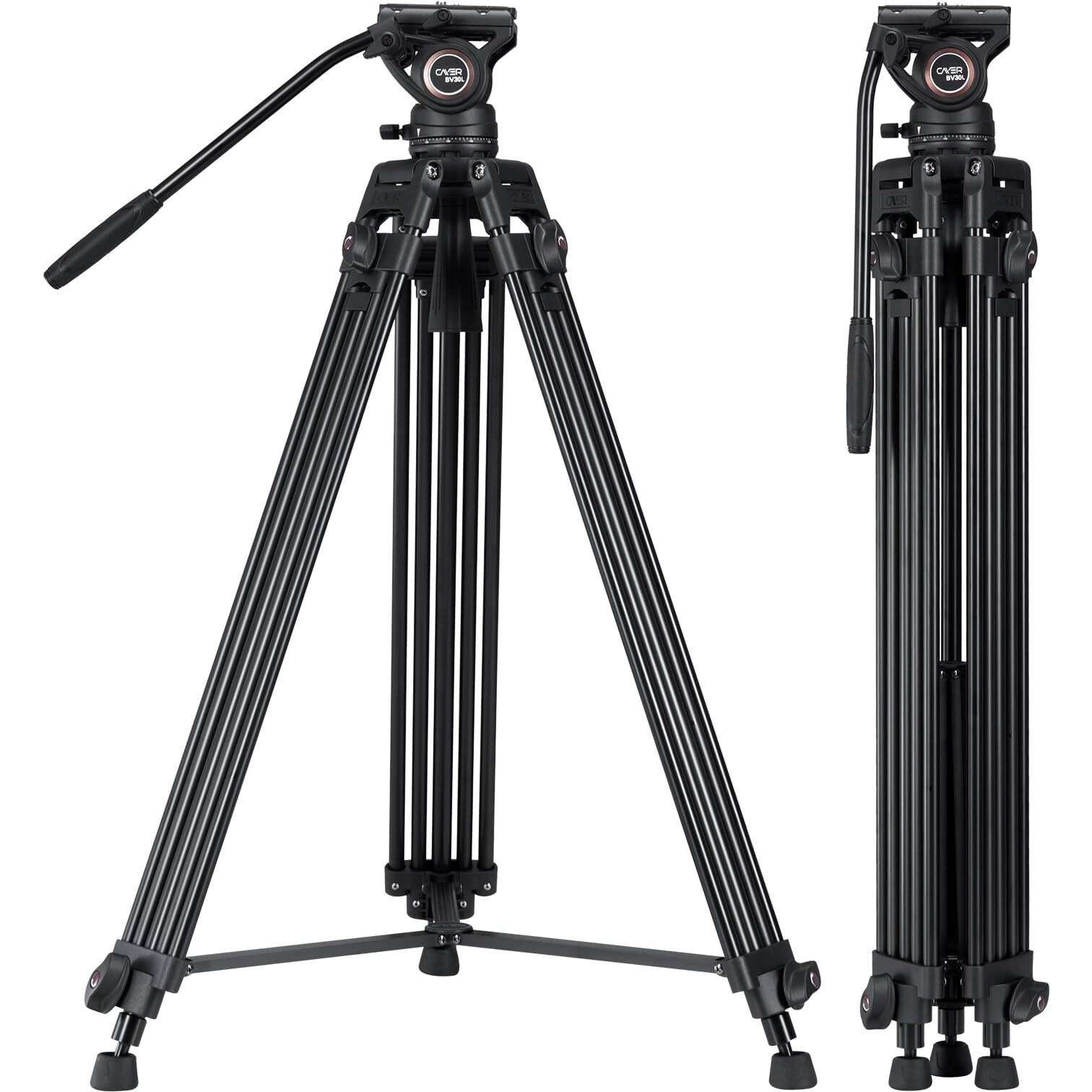 Video Tripod System, Cayer Bv30L 72 Inch- Professional Heavy Duty Aluminum Twin Tube Tripod, K3 Fluid Head, Mid-Level Spreader, Max Loading 13.2 Lb, Dslr Camcorder, Plus 1 Bonus Quick Release Plate
