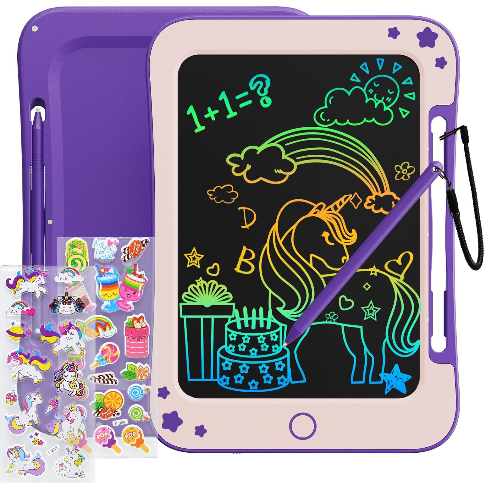 Tekfun Toddler Kids Toys Gifts - 8.5 Inch Lcd Writing Tablet Kids Doodle Board With Stickers Colorful Drawing Tablet, Kids Birthday Toys For 3 4 5 6 Years Old Girl Boy (Purple)