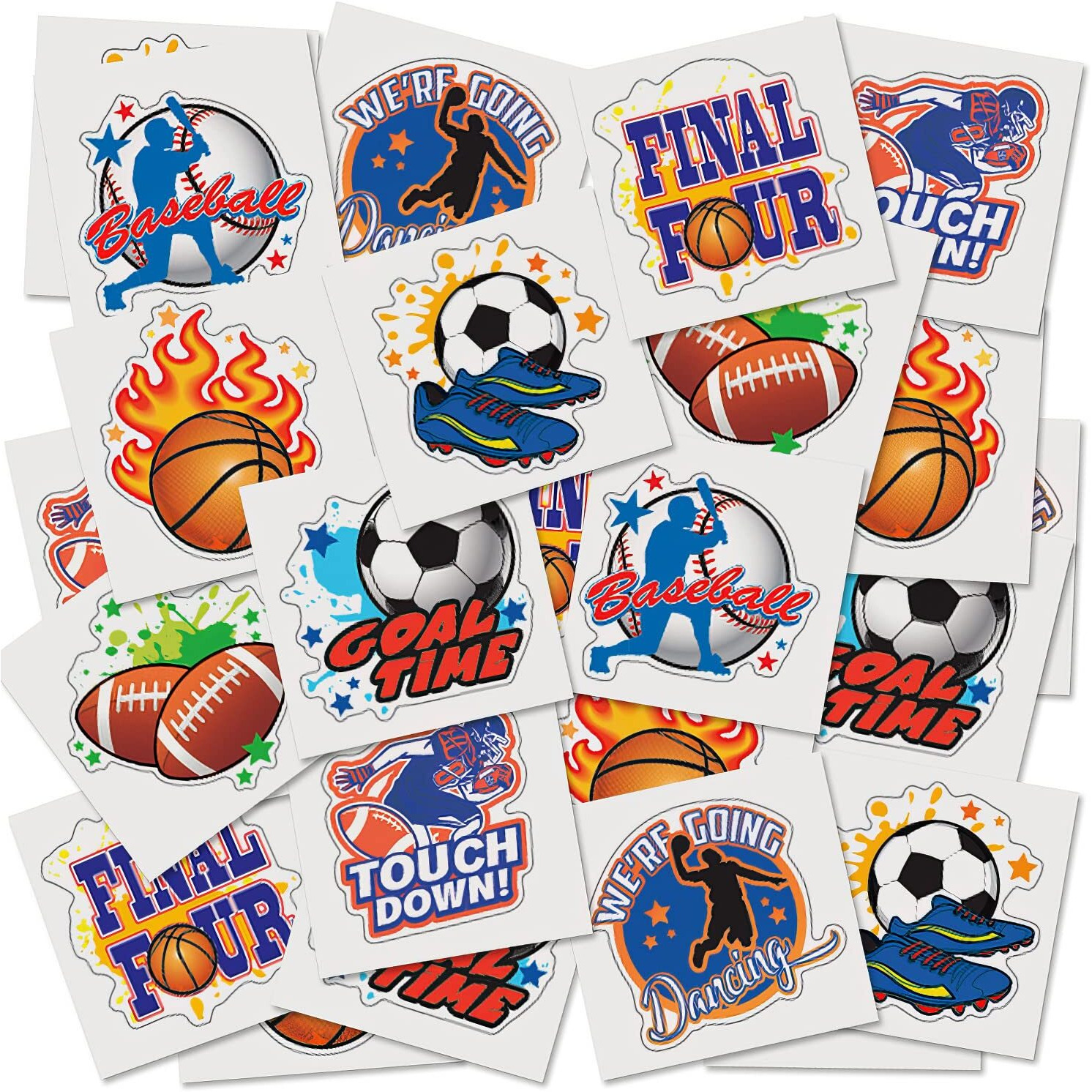 Artcreativity Sports Temporary Tattoos For Kids - Bulk Pack Of 144 In Assorted Designs, Non-Toxic 2 Inch Tats, Sports Themed Birthday Party Favors, Goodie Bag Fillers, Easter Gifts For Kids
