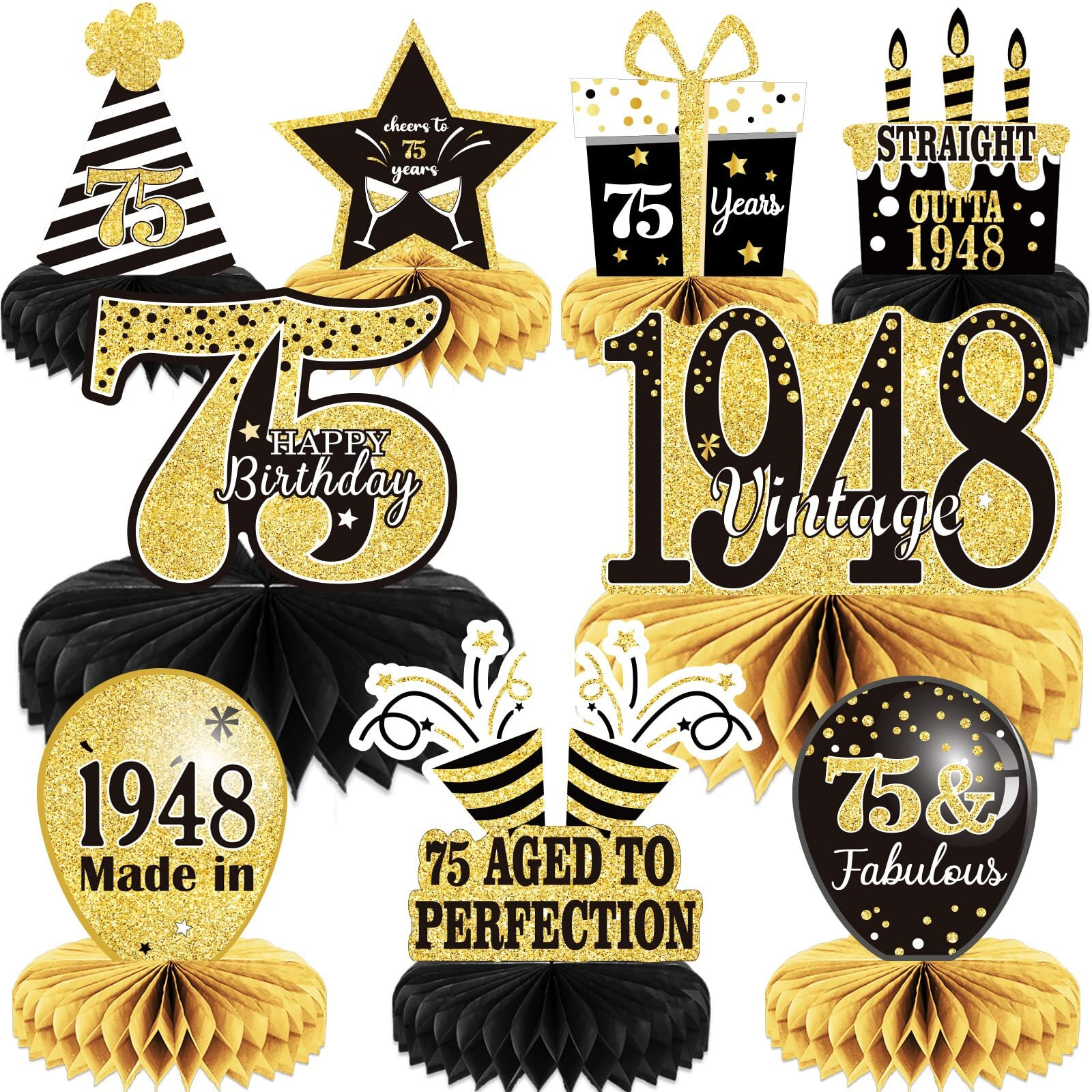 9Pcs 75Th Birthday Decorations 75Th Birthday Centerpieces For Tables Decorations Vintage 1948 Honeycomb Table Topper Back In 1948 75Th Birthday Decorations For Men And Woman 75 Years Birthday Party