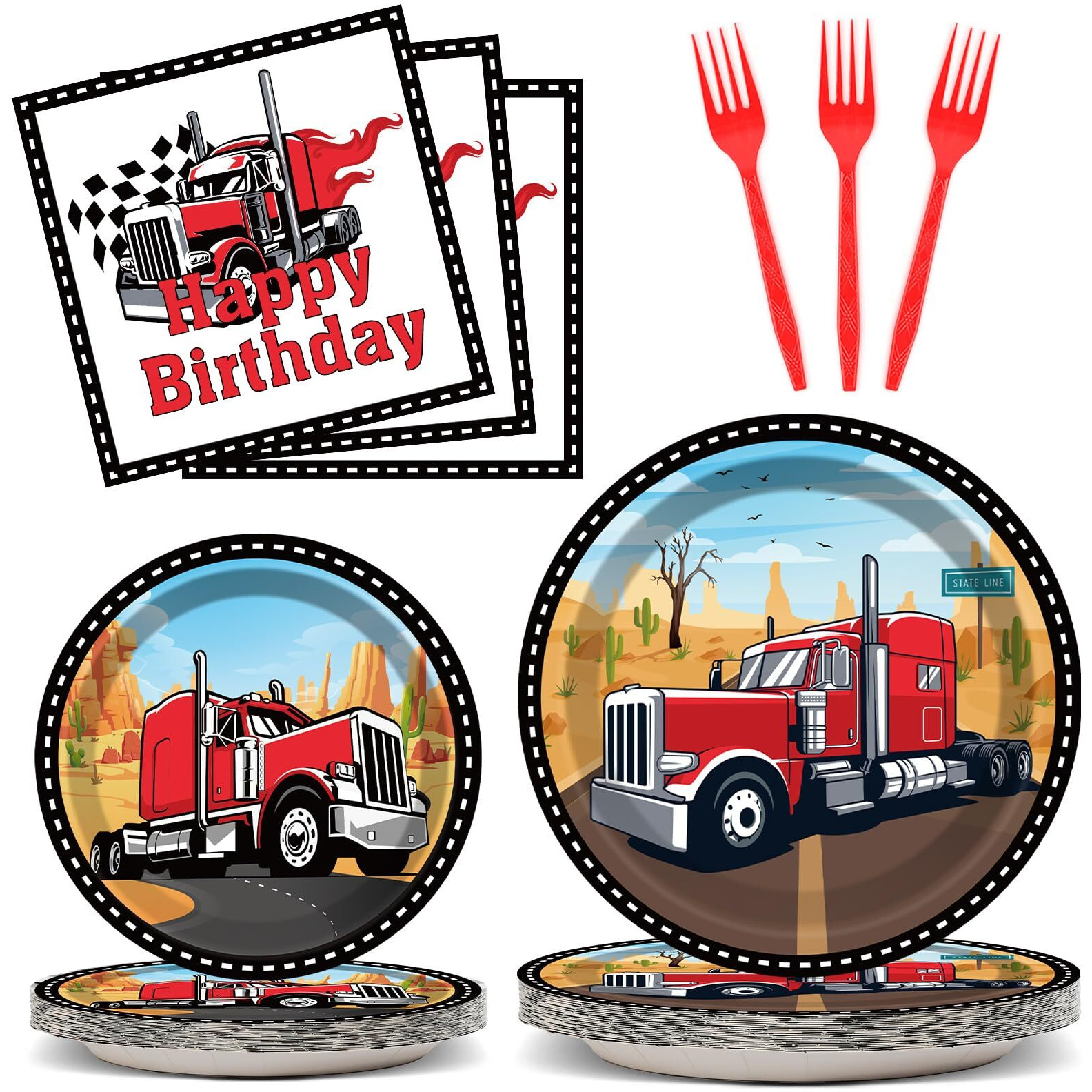 96 Pcs Semi Truck Party Supplies Paper Plates Napkins Tractor Trailer Themed Party Birthday Decorations Favors For Kids Semi Truck Party Decor Serves 24