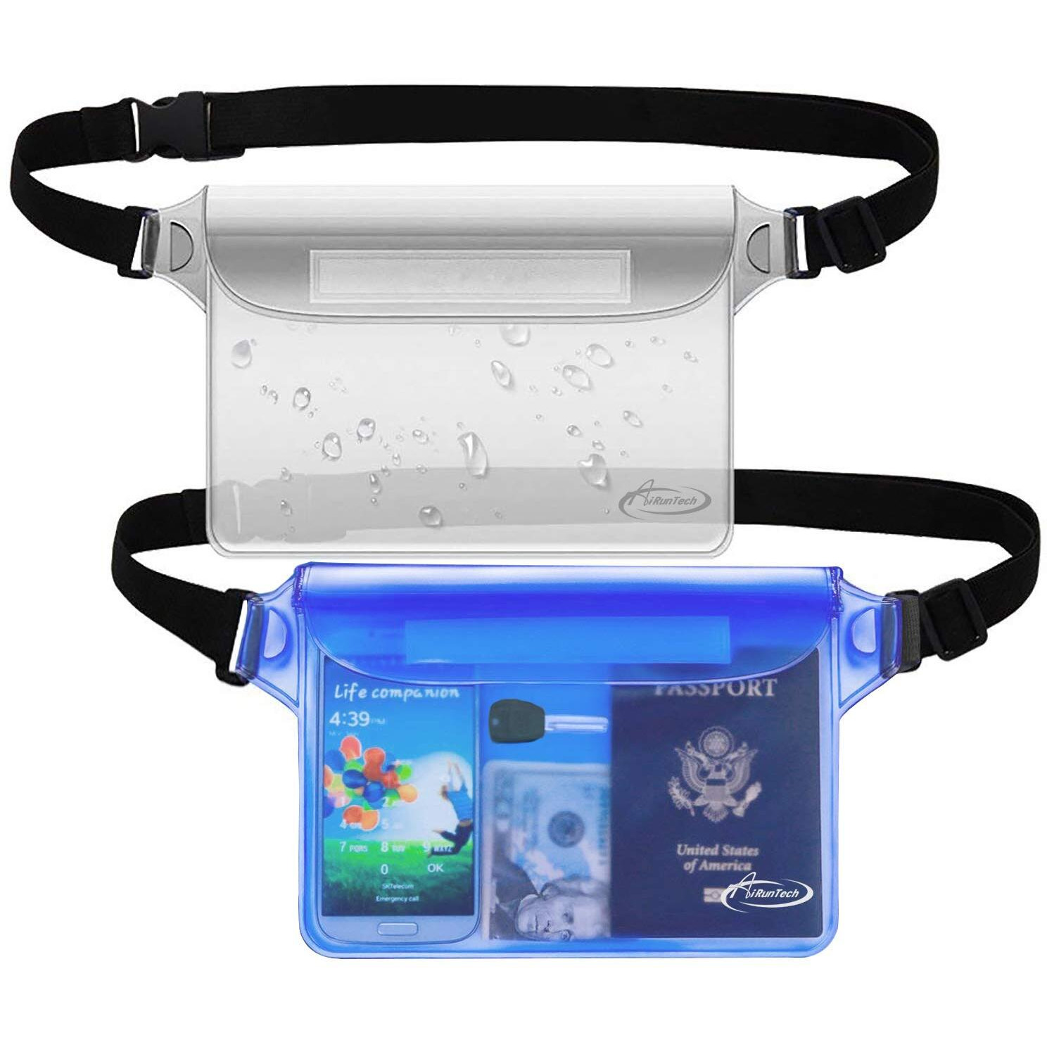 Airuntech Waterproof Pouch With Waist Strap (2 Pack) | Beach Accessories Best Way To Keep Your Phone And Valuables Safe And Dry | Perfect For Boating Swimming Snorkeling Kayaking Beach Pool Water Park