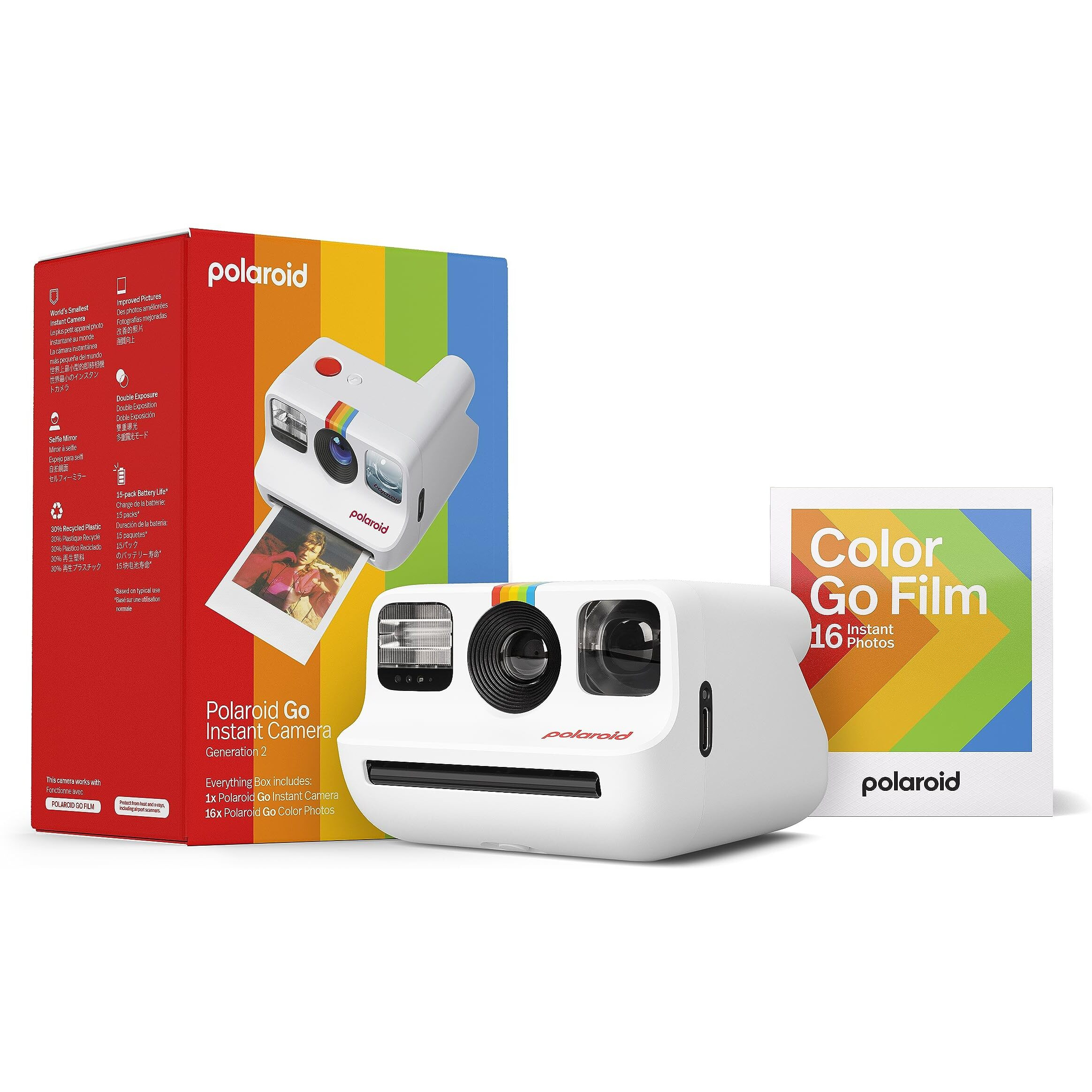 Polaroid Go Generation 2 - Mini Instant Camera + Film Bundle (16 Photos Included) - White (6282)