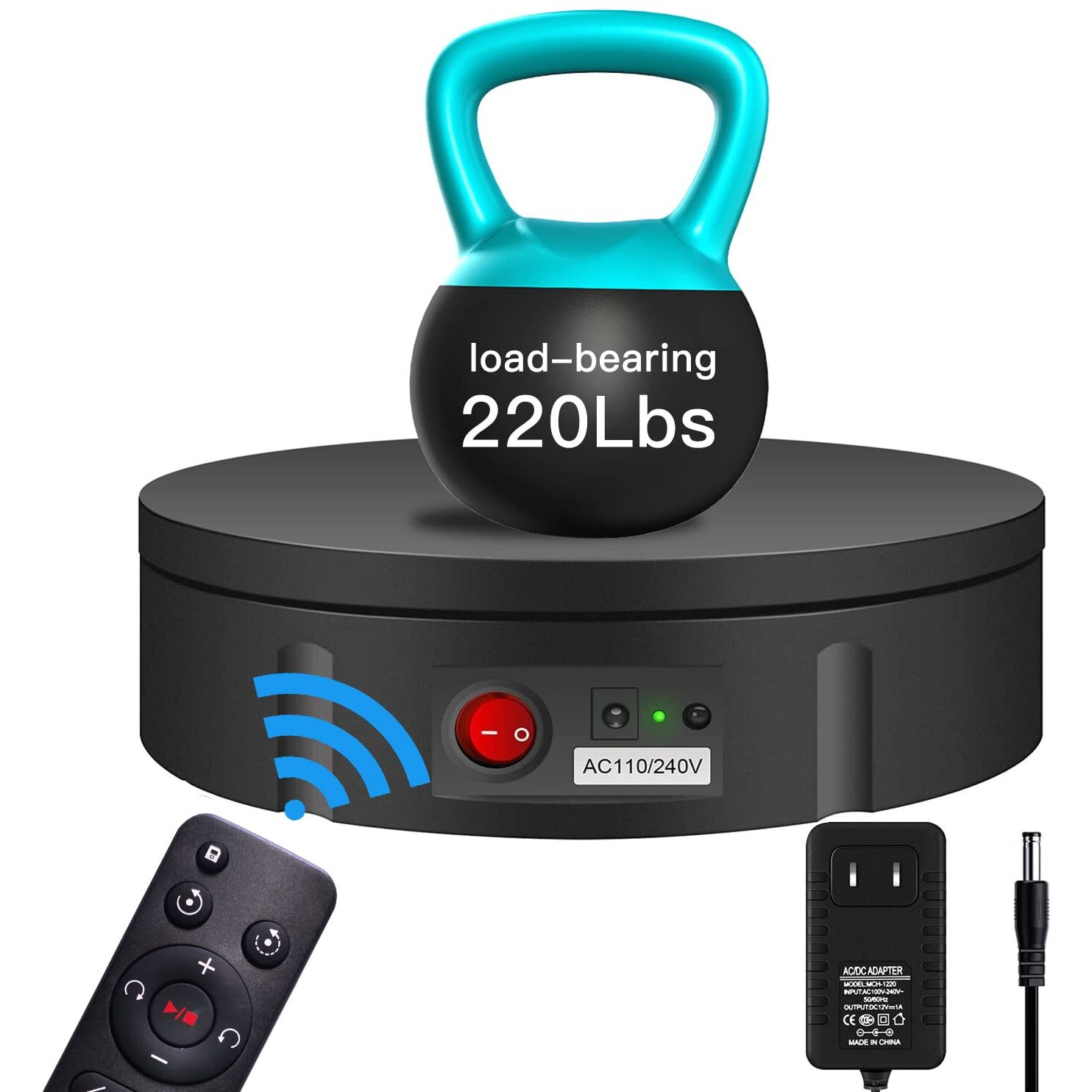 Jayegt Motorized Rotating Display Stand, 360 Degree Electric Rotating Turntable For Photography Products Display,Live Video Show,Remote Control Angle, Speed (Black, 11.8Inch / 265Lbs Load ,Wired)