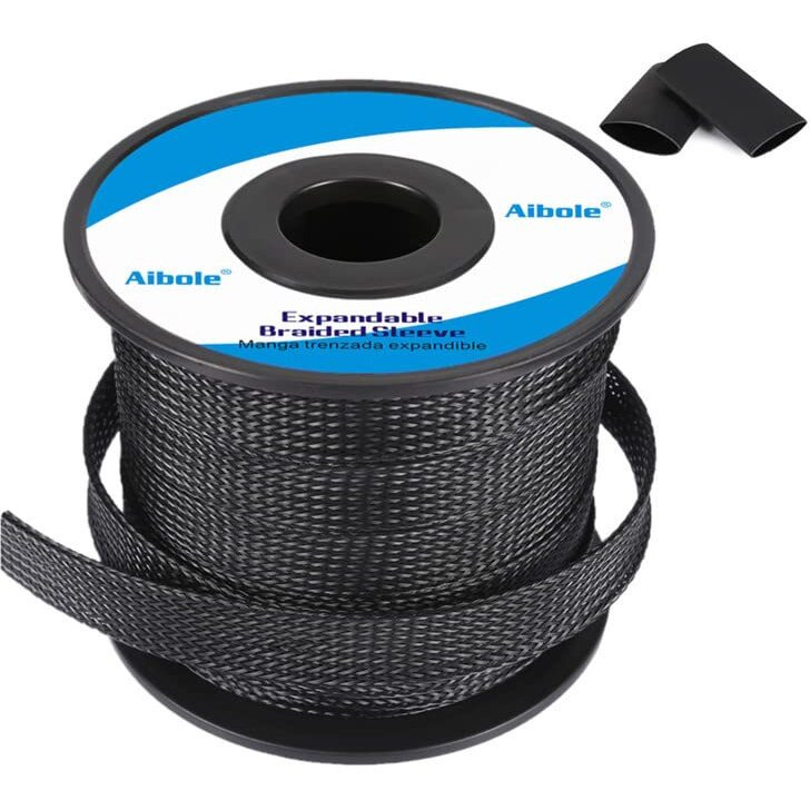Pet Expandable Braided Sleeving 100Ft-1/8 Inch Wire Loom, Aibole Braided Cable Sleeve Wire Wrap,Black