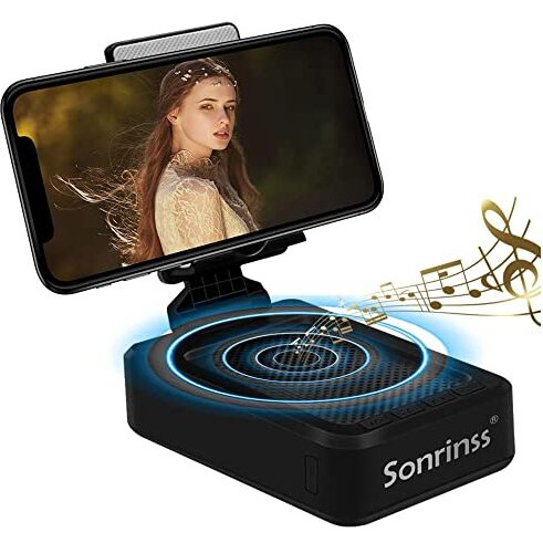 Cell Phone Stand With Wireless Bluetooth Speaker Compatible For Any Smartphones,Anti-Slip Design Phone Holder With Hd Surround Sound Bluetooth Speaker For Home,Office,Outdoor