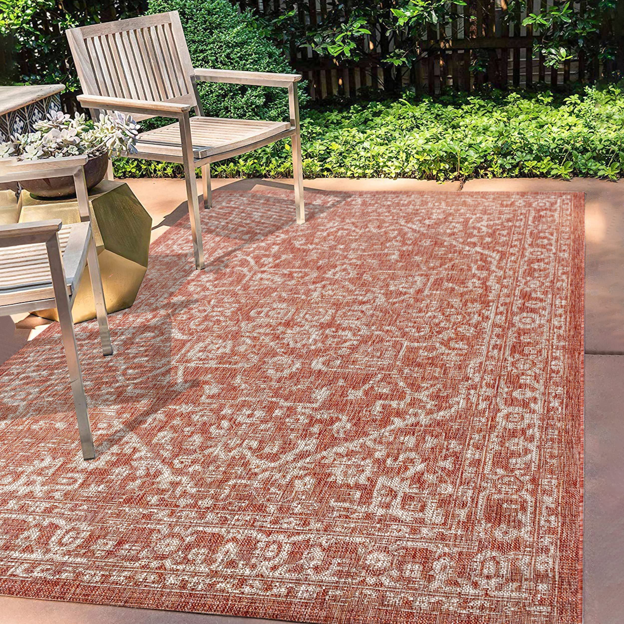 Jonathan Y Smb104A-5 Malta Bohemian Medallion Textured Weave Indoor/Outdoor Red/Taupe 5 Ft. X 8 Ft. Area Rug, Coastal,Easycleaning,Hightraffic,Livingroom,Backyard, Non Shedding