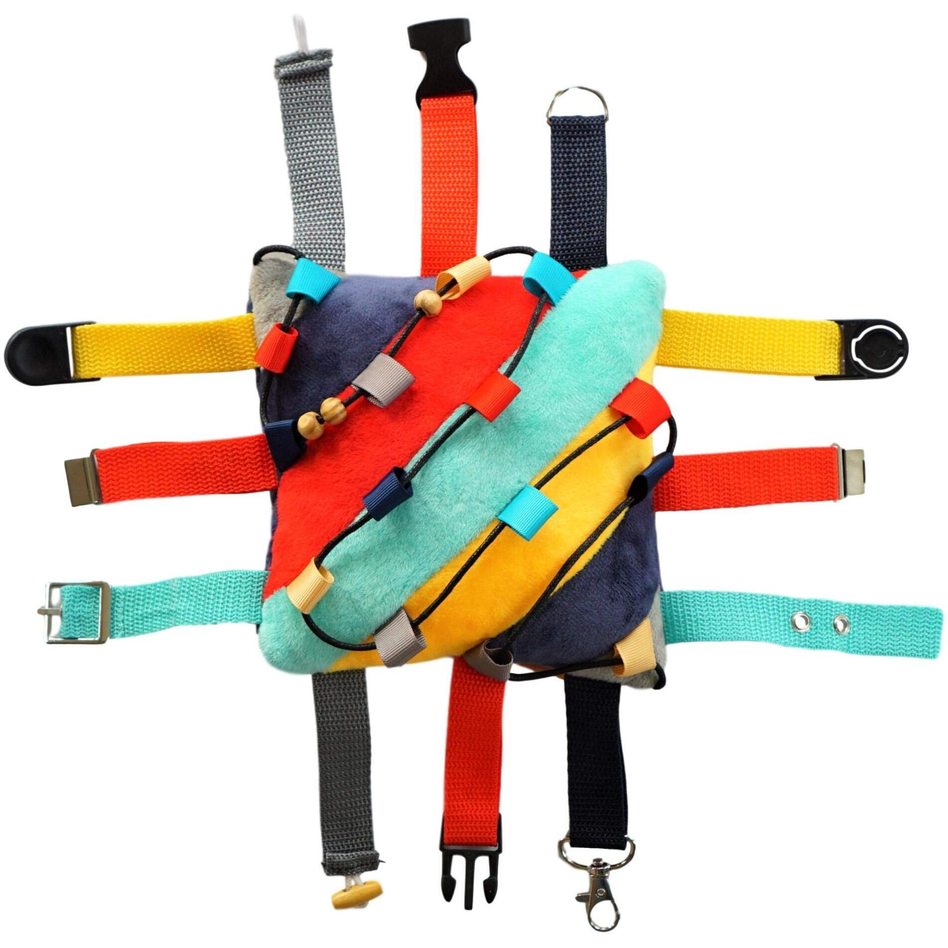 Sensory4U Buckle Pillow Sensory Fine Motor Development Toy Activity Plushie - Ot Therapy Tool Threading Counting Colors Latches Sorting Skills In One - 2Nd Edition