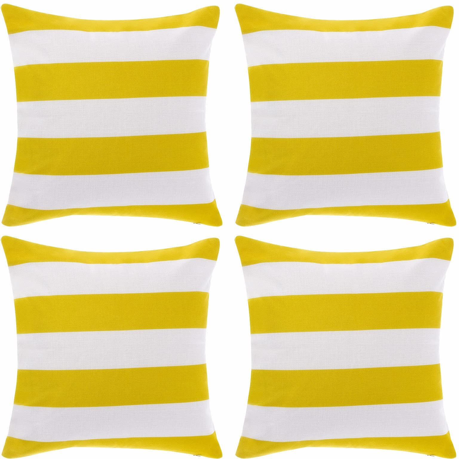 Tiggell 4 Pack Waterproof Pillow Covers Outdoor Throw Pillowcases Decorative Garden Cushion Case For Home Garden Patio Couch Balcony Striped (18 * 18 Inch, Yellow & White)