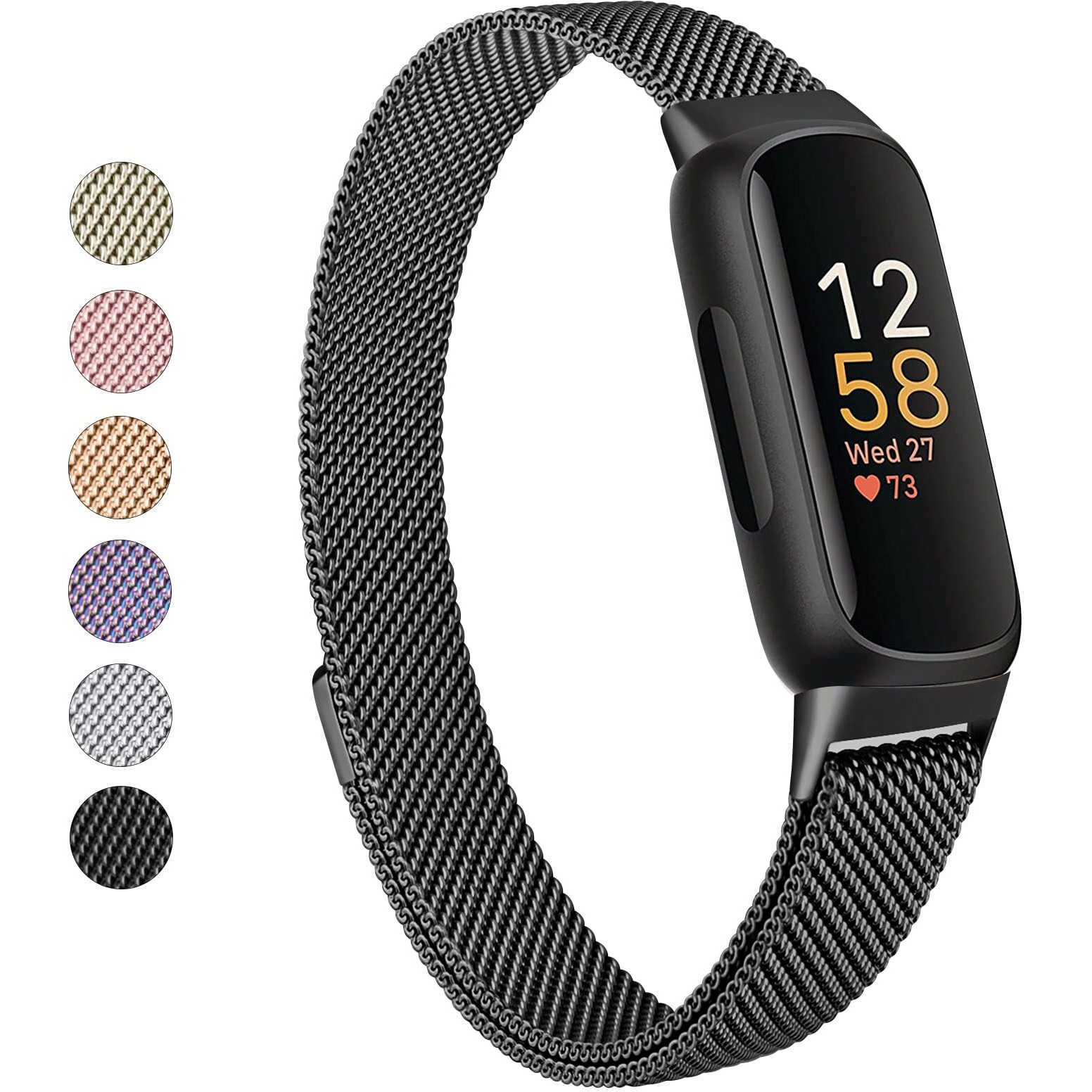 Vanjua For Fitbit Inspire 3 Bands Women Men, Stainless Steel Metal Mesh Loop Adjustable Magnetic Wristband Replacement Straps Compatible With Fitbit Inspire 3 Fitness Tracker (Black)