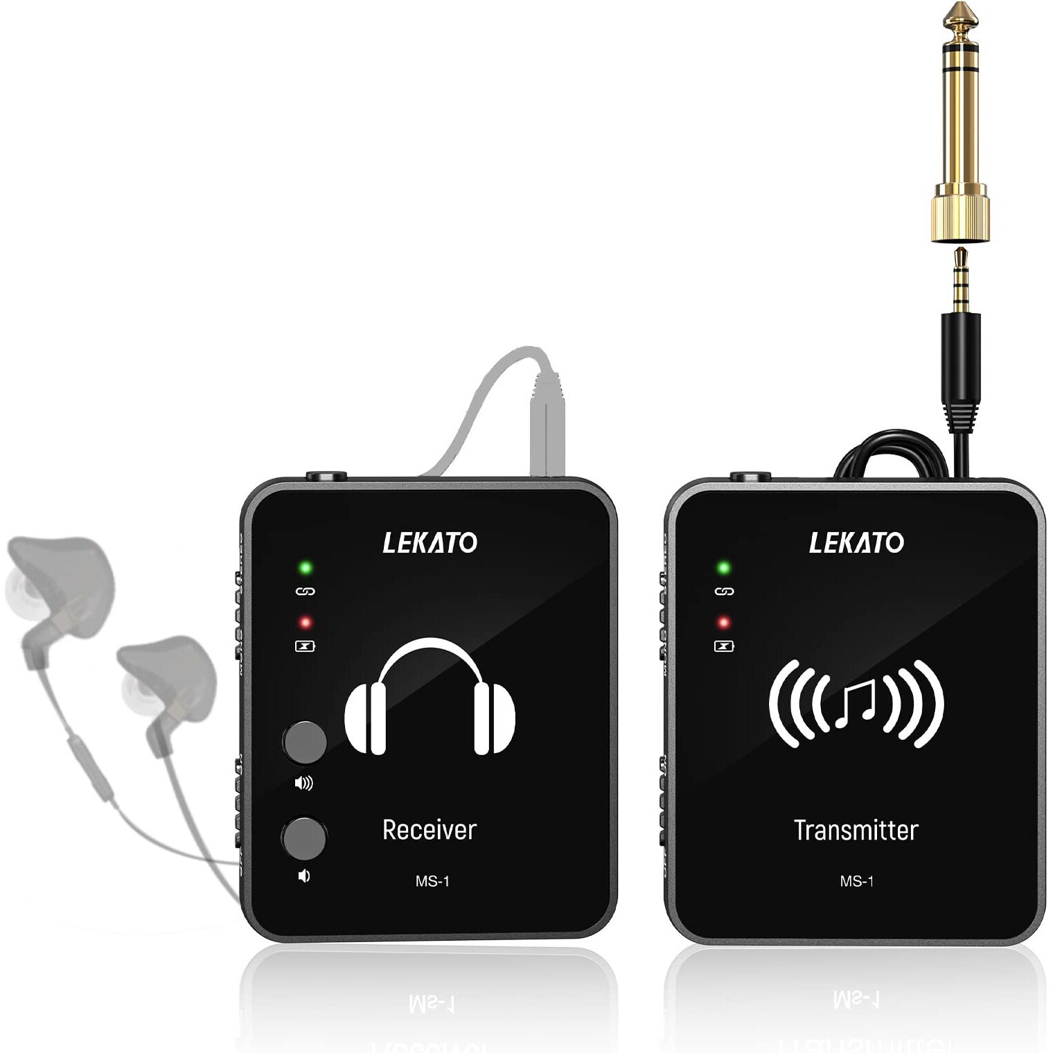 Lekato Ms-1 Wireless In-Ear Monitor System 2.4G Stereo Wireless Iem System With Transmitter Beltpack Receiver Automatic Pairing, For Studio, Band Rehearsal, Live Performance(Black)