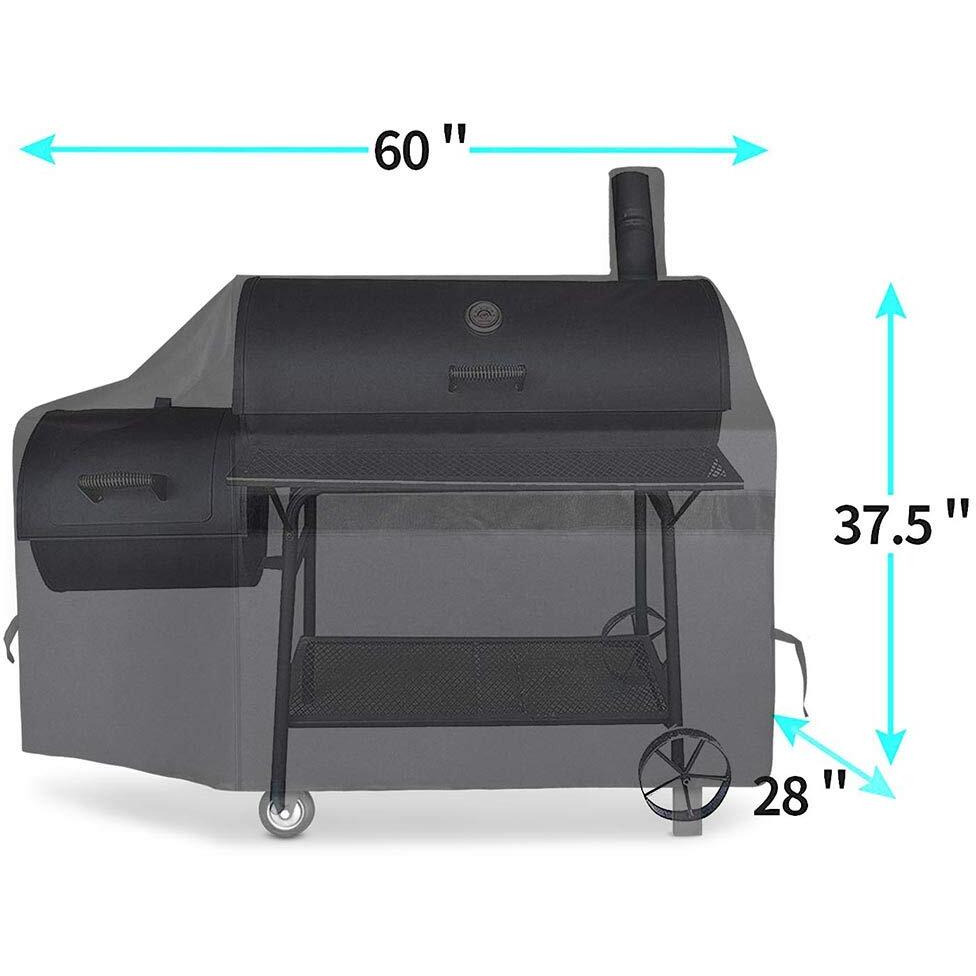 Nexcover Offset Smoker Cover - 60 Inch Waterproof Charcoal Grill Cover, Outdoor Heavy Duty Bbq Cover, Rip Resistant Smokestack Barbecue Cover For Brinkmann Char-Broil Weber Nexgrill, Black.