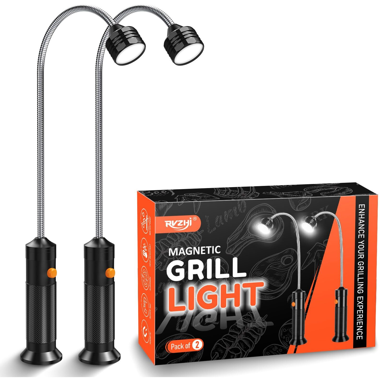 Grill Light Bbq Grilling Accessories Unique Christmas Gifts For Men Dads Husbands Grandpas, Cool Gadgets Tools Grilliing Barbecue Supplies Stocking Stuffers, Bright Magnetic Led Bbq Lights, 2 Pack