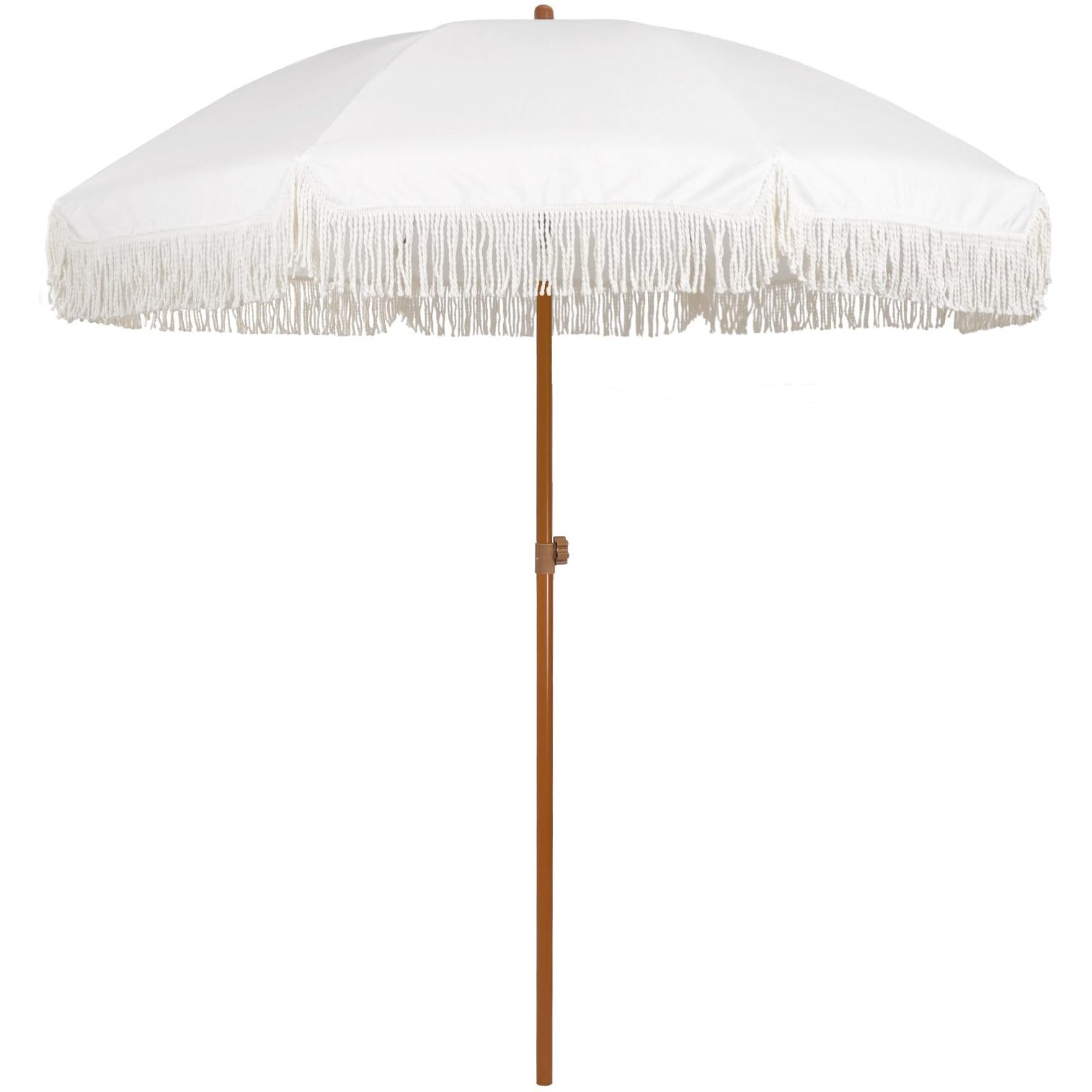 Ammsun 7Ft Patio Umbrella With Fringe Outdoor Tassel Umbrella Upf50+ Premium Steel Pole And Ribs Push Button Tilt,White Cream