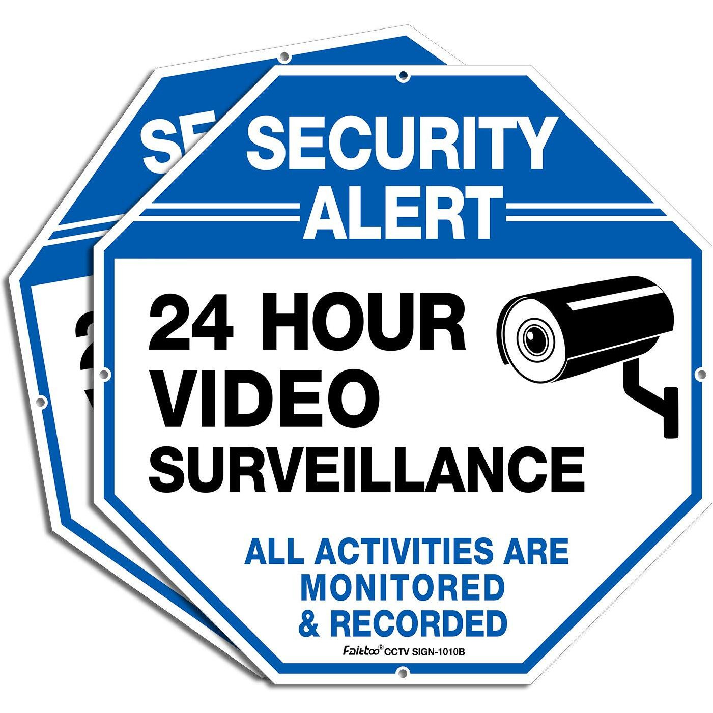 2-Pack Video Surveillance Signs, 10 X 10 Rust Free .040 Aluminum Security Warning Reflective Metal Signs, Indoor Or Outdoor Use For Home Business Cctv Security Camera, Uv Protected & Waterproof