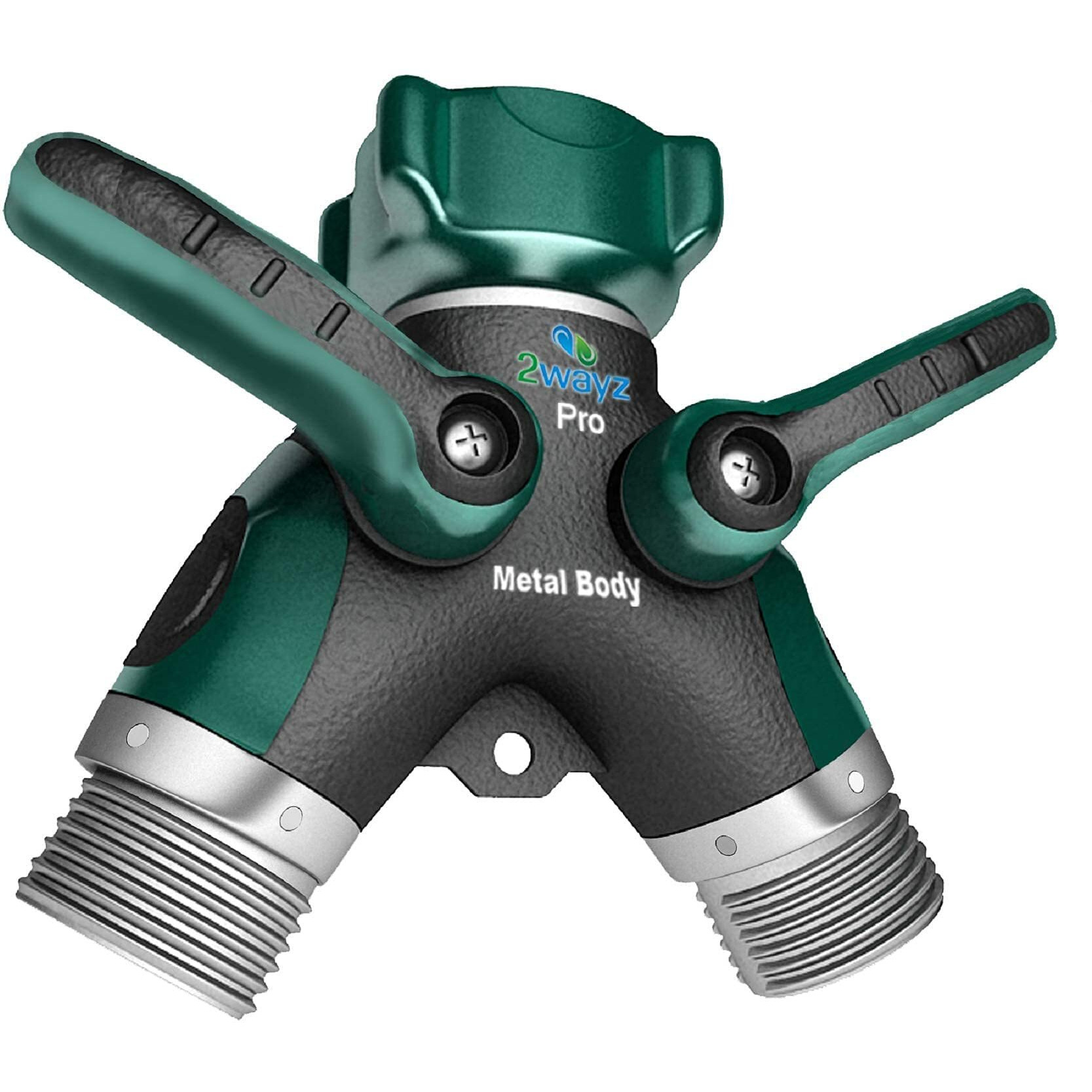 2Wayz- Hose Splitter, 2 Way Heavy Duty, Garden Hose Splitter, Faucet Splitter, Outdoor Faucet Splitter, Y Adapter For Water Hose, Water Spigot Splitter, All Metal, With Shut Off Valve - 4" X 4" X 1.5"