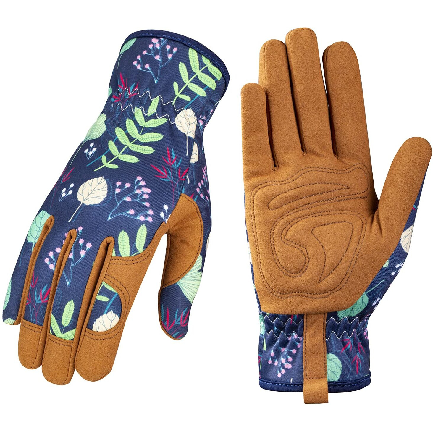 Leather Gardening Gloves For Women - Working Gloves For Weeding, Digging, Planting, Raking And Pruning (B-Blue) Medium