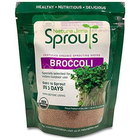 Nature Jims Sprouts Broccoli Sprout Seeds - Certified Organic For Indoor/Outdoor Use - Rich In Sulforaphane Healthy, Nutritious Broccoli Seeds Sprout In 5 Days - 8Oz