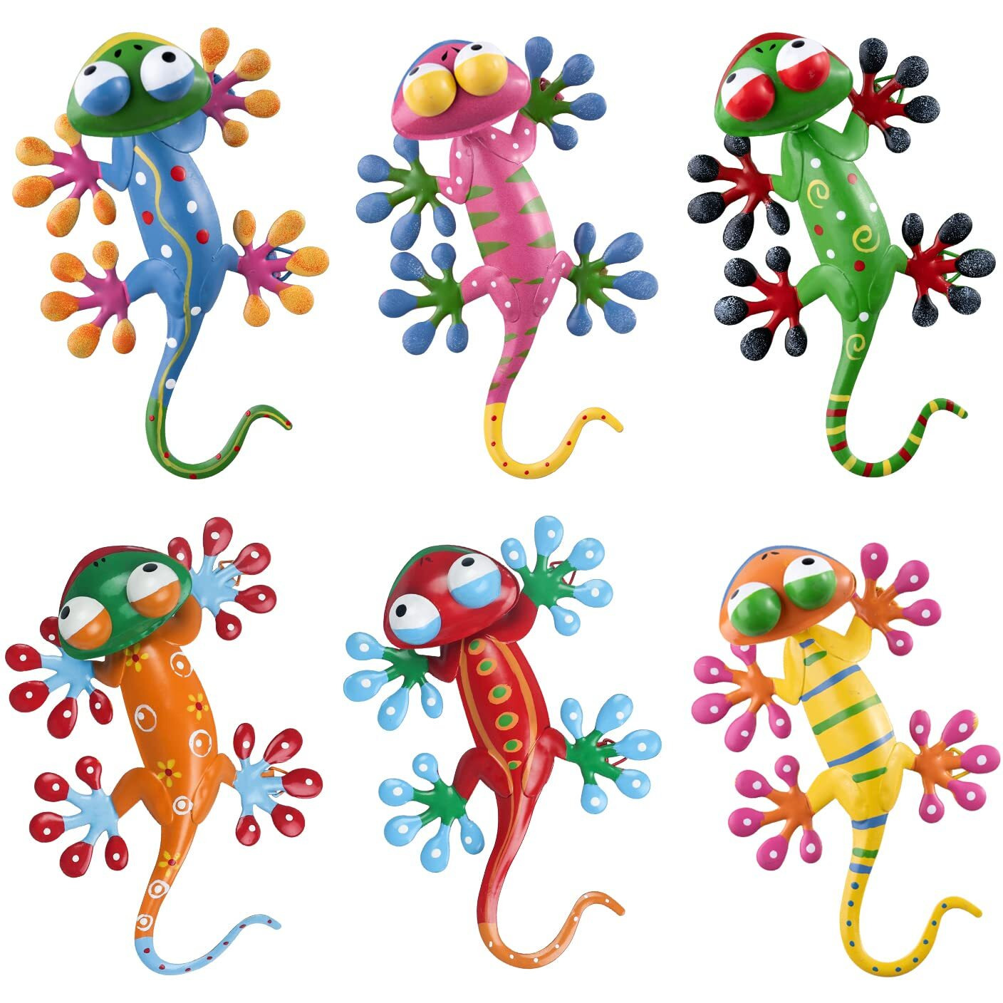 Yeahome 6 Pack Metal Geckos Inspirational Wall Art, Mexican Outdoor Wall Decor With Shaking Head, Lizard Wall Sculptures & Statues For Farmhouse, Porch, Patio, Lawn, Fence