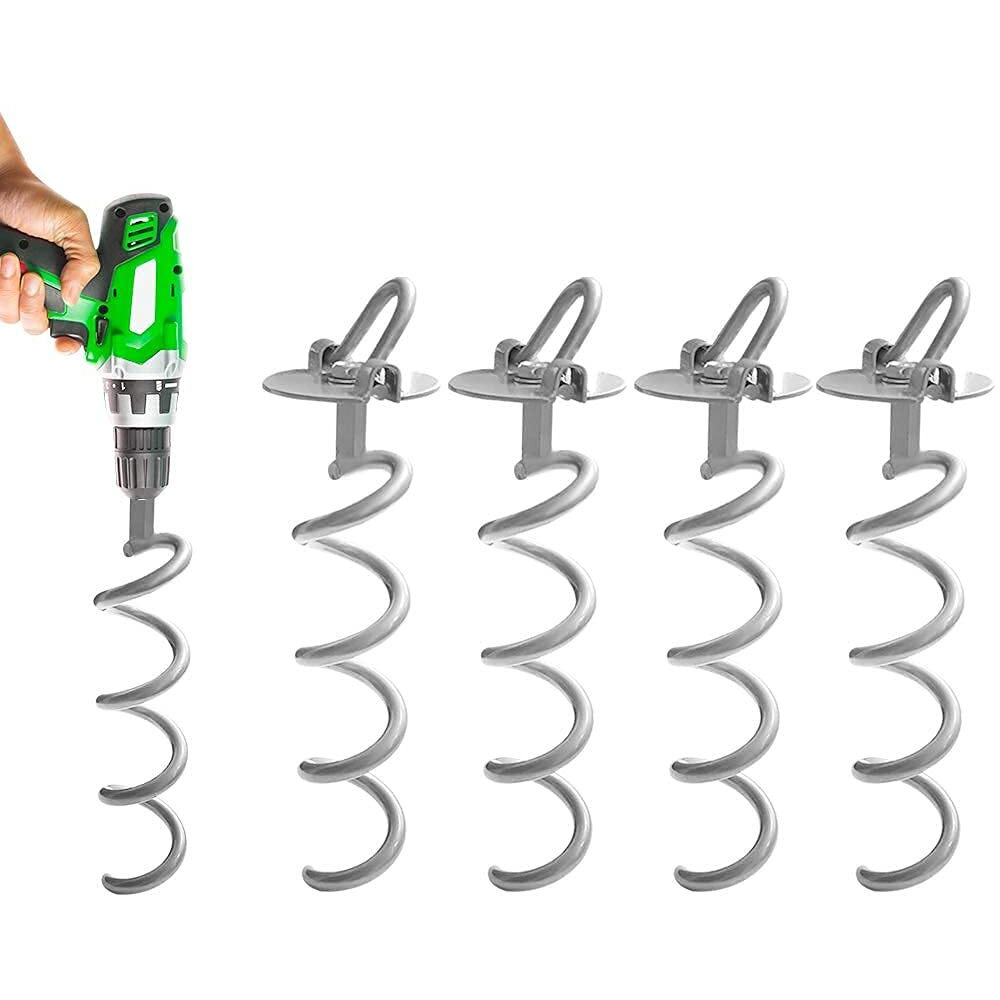 10.6 Inch Pack Of 4 Folding Ring Spiral Ground Anchors - Silver Metal Spiral Stake Outdoor Heavy Duty Camping Stakes Spiraling Anchor Ground Anchors For Tent, Trampolines, Garden Fence, Sheds, Swings