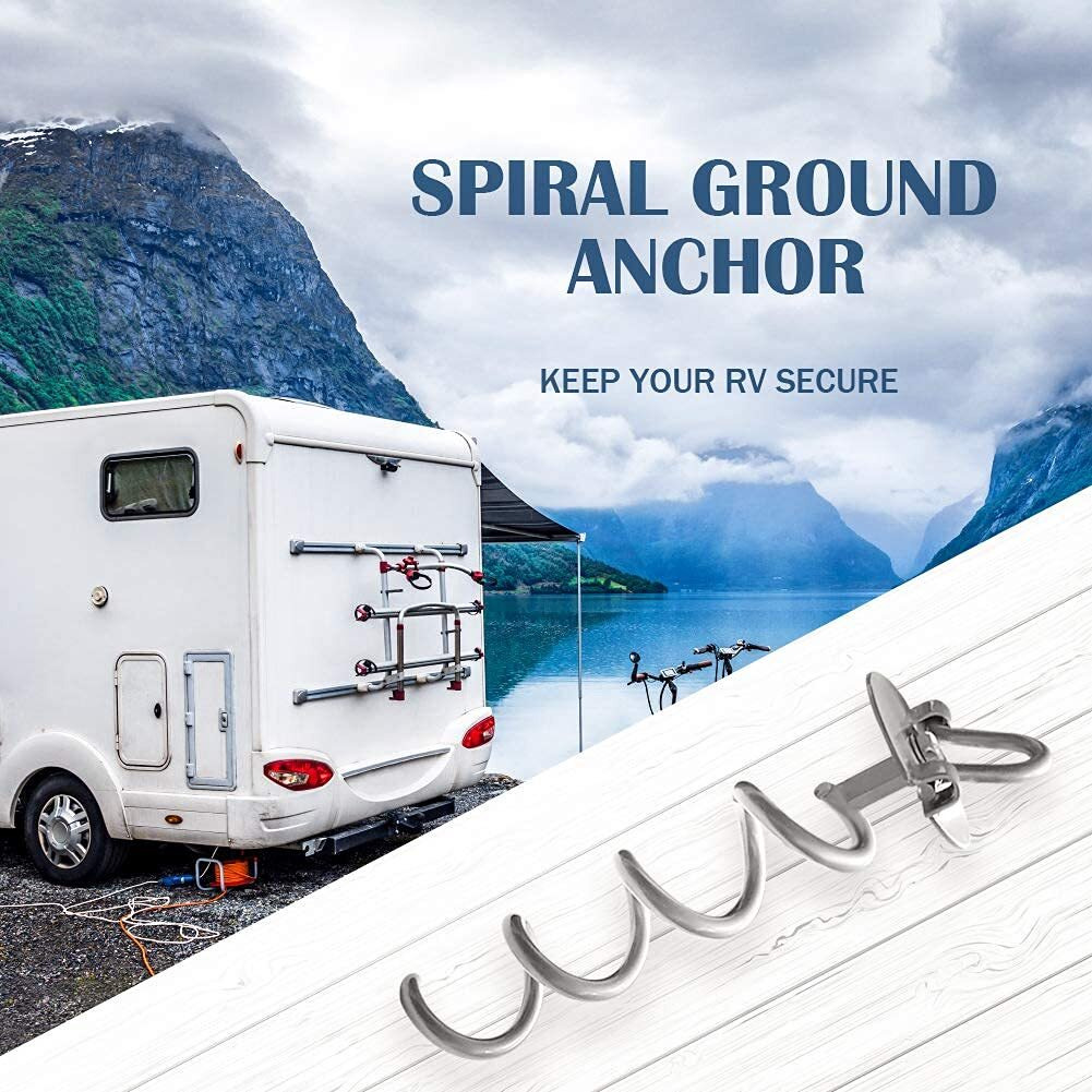 10.6 Inch Pack Of 4 Folding Ring Spiral Ground Anchors - Silver Metal Spiral Stake Outdoor Heavy Duty Camping Stakes Spiraling Anchor Ground Anchors For Tent, Trampolines, Garden Fence, Sheds, Swings