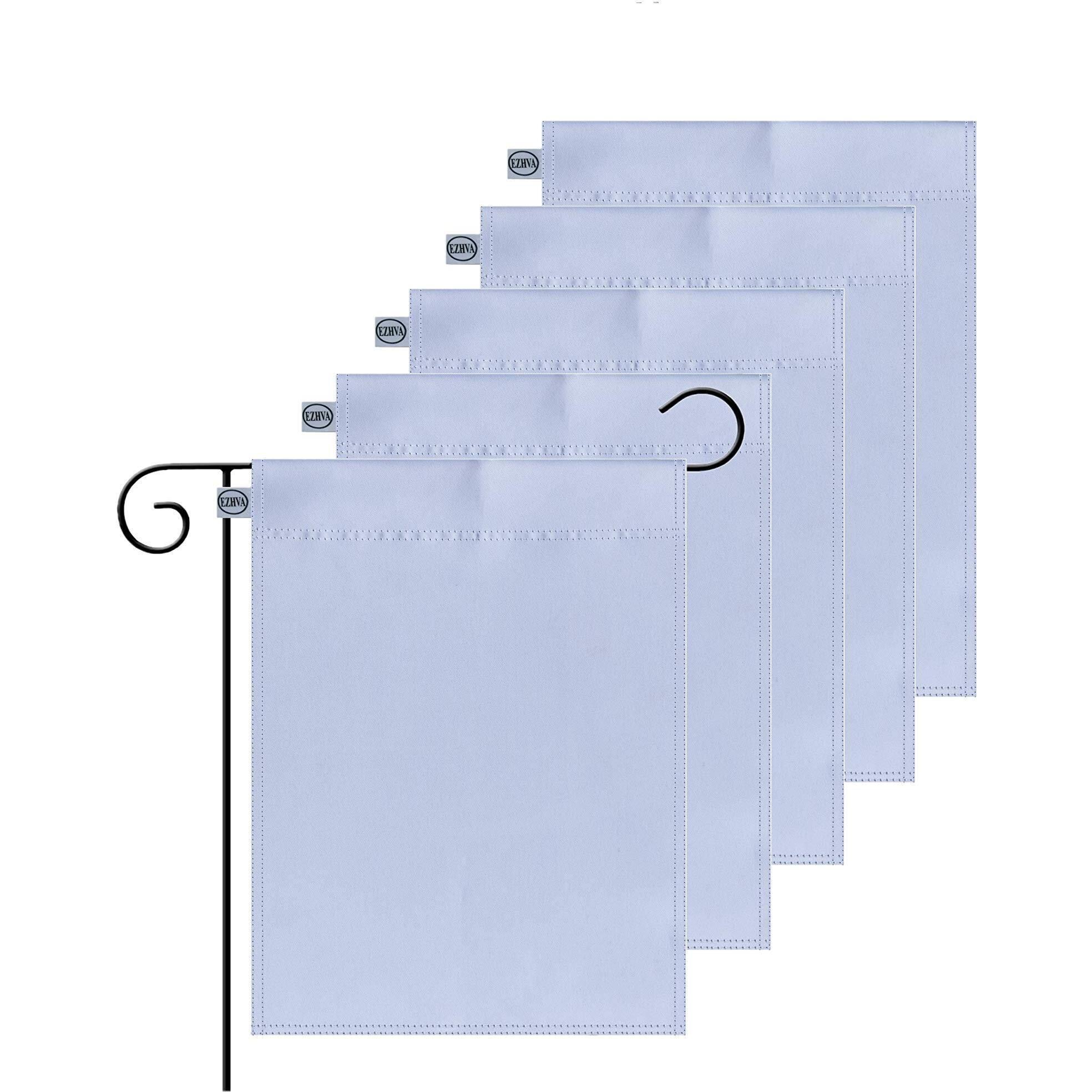 Ezhva 5 Pcs 12X18Inch Double-Sided White Solid Sublimation Blank Polyester Flags Diy For Garden And Yard Blank Canvas Banner For Vinyl And Ink Sublimation Blanks 300D Polyester 3-Layer Weave Strands