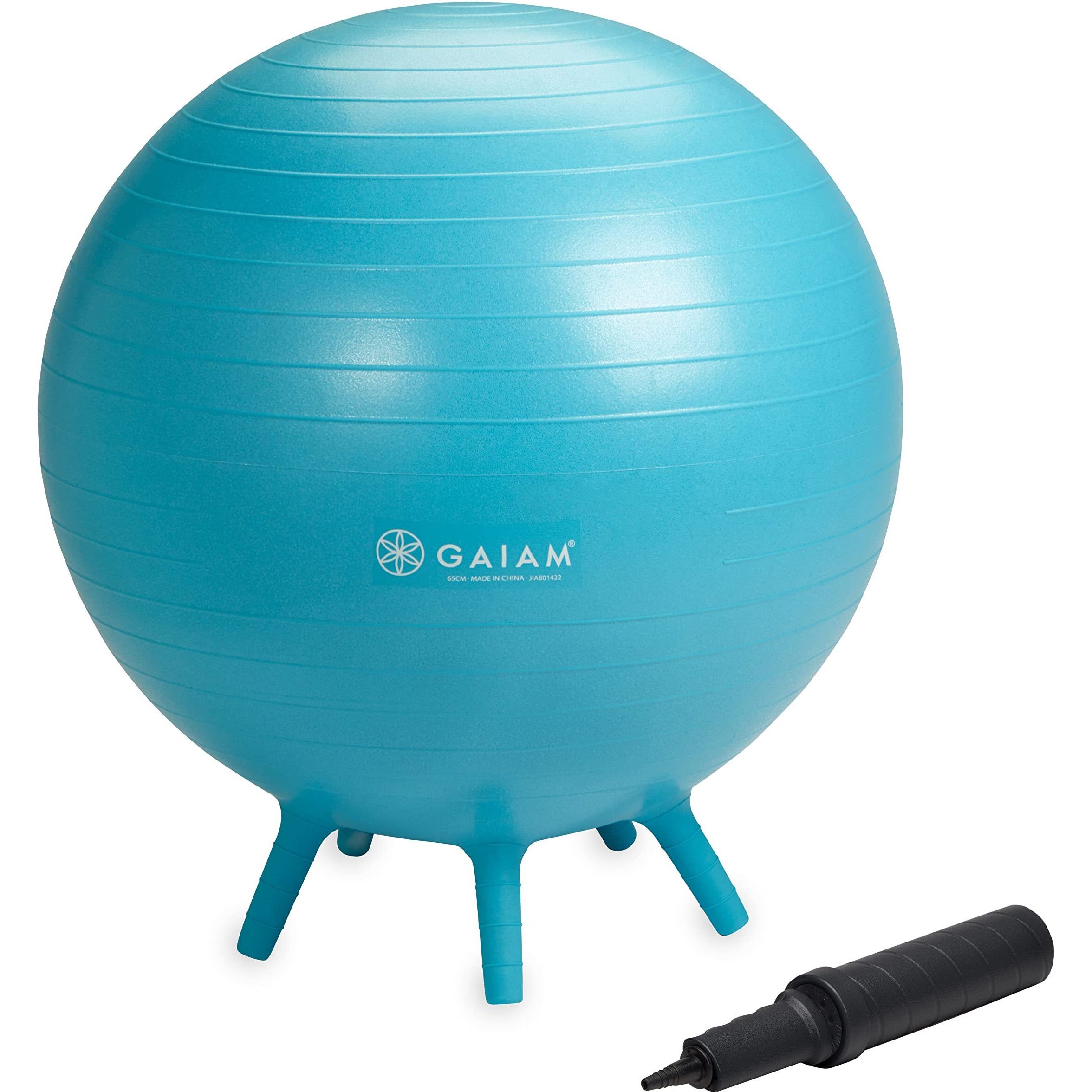 Gaiam Kids Stay-N-Play Children's Balance Ball - Flexible School Chair Active Classroom Desk Alternative Seating  Built-In Stay-Put Soft Stability Legs, Includes Air Pump, 52Cm, Blue