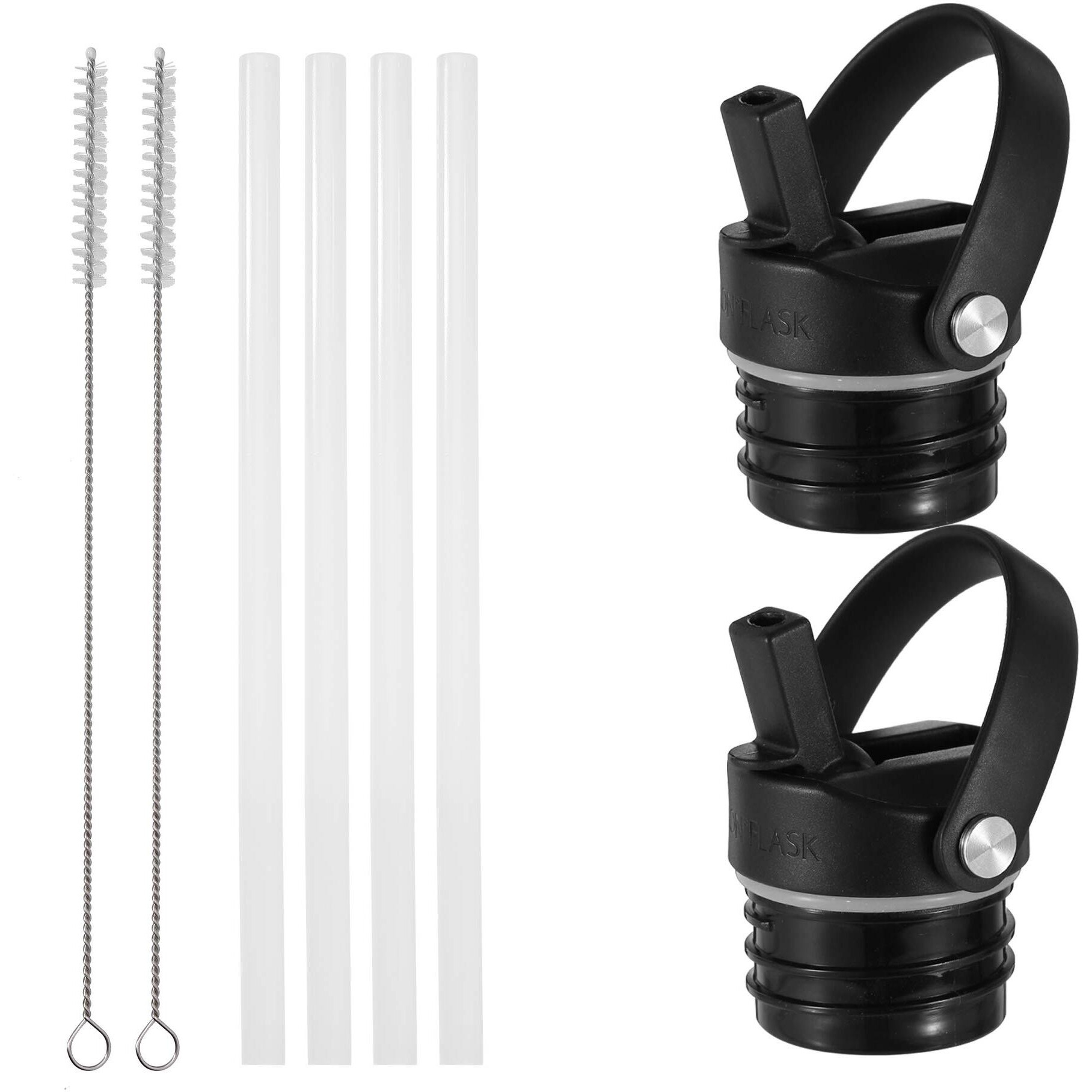 Iron Flask Straw Lid For Narrow Standard Mouth Insulated Sports Water Bottles, Standard Mouth, Bpa Free, 2 Lids, 4 Straws, 2 Cleaning Brushes (Midnight Black)