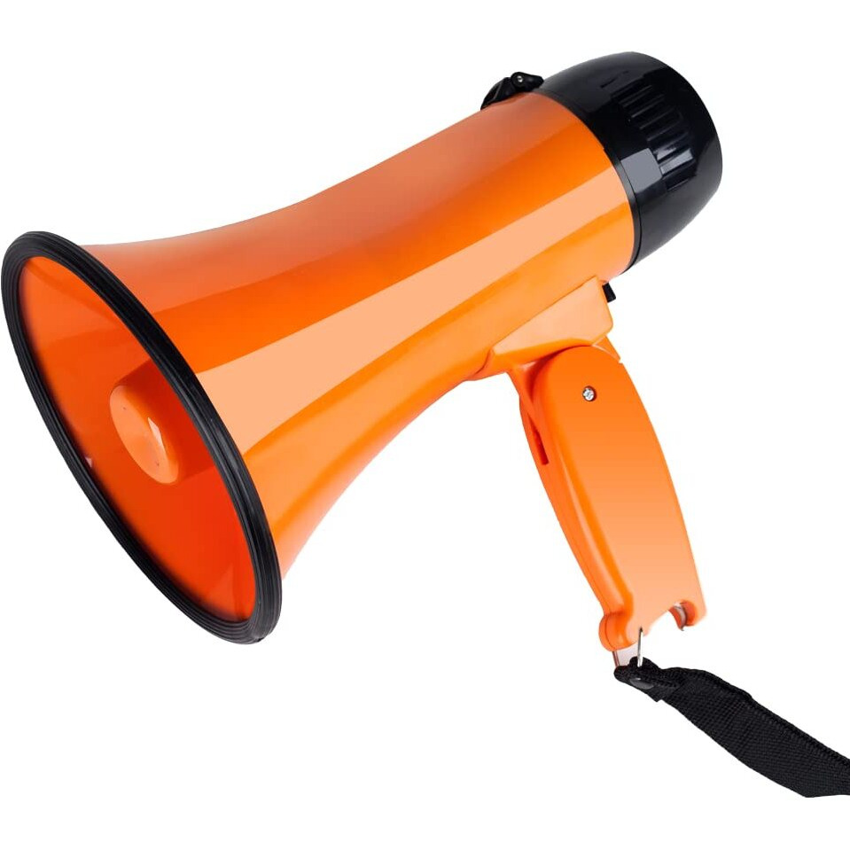 Mymealivos Portable Megaphone Bullhorn 20 Watt Power Megaphone Speaker Voice And Siren/Alarm Modes With Volume Control And Strap (Orange)