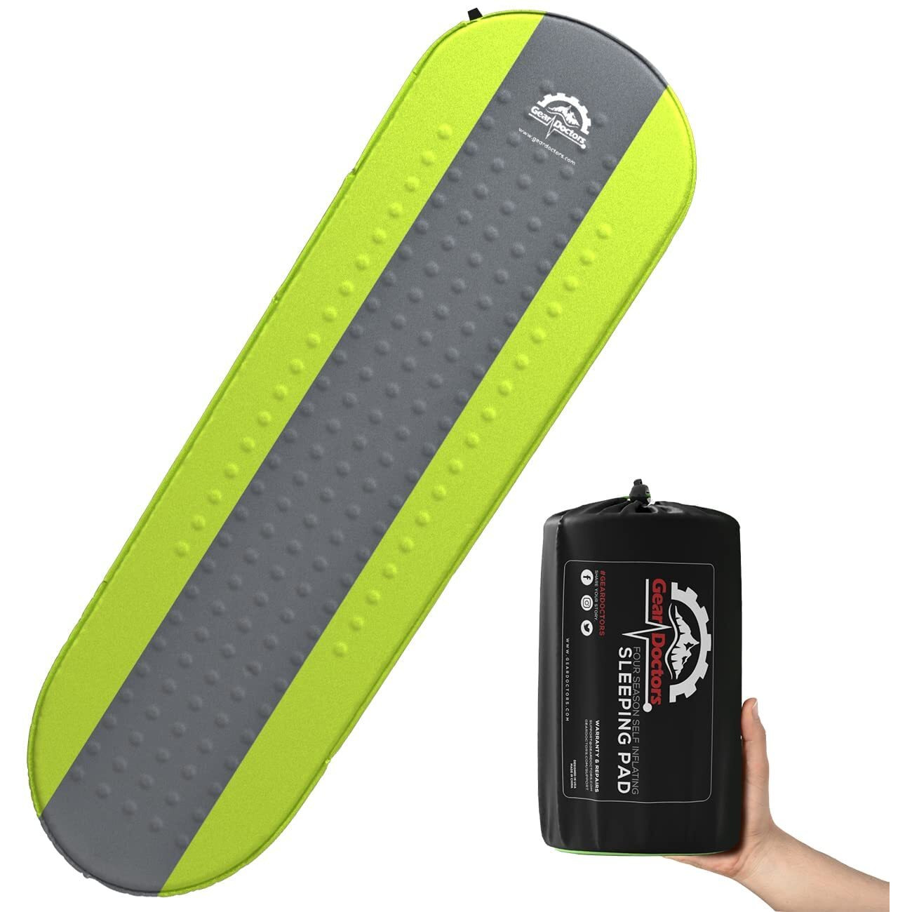 Gear Doctors Self Inflating Camping Sleeping Pad For Camping 4.3 R Insulated Camping Mats-1.5 In Must Haves Inflatable Foam Air Sleep Mat Self Inflating Air Mattress For Camping Cot Pad Tent Floors