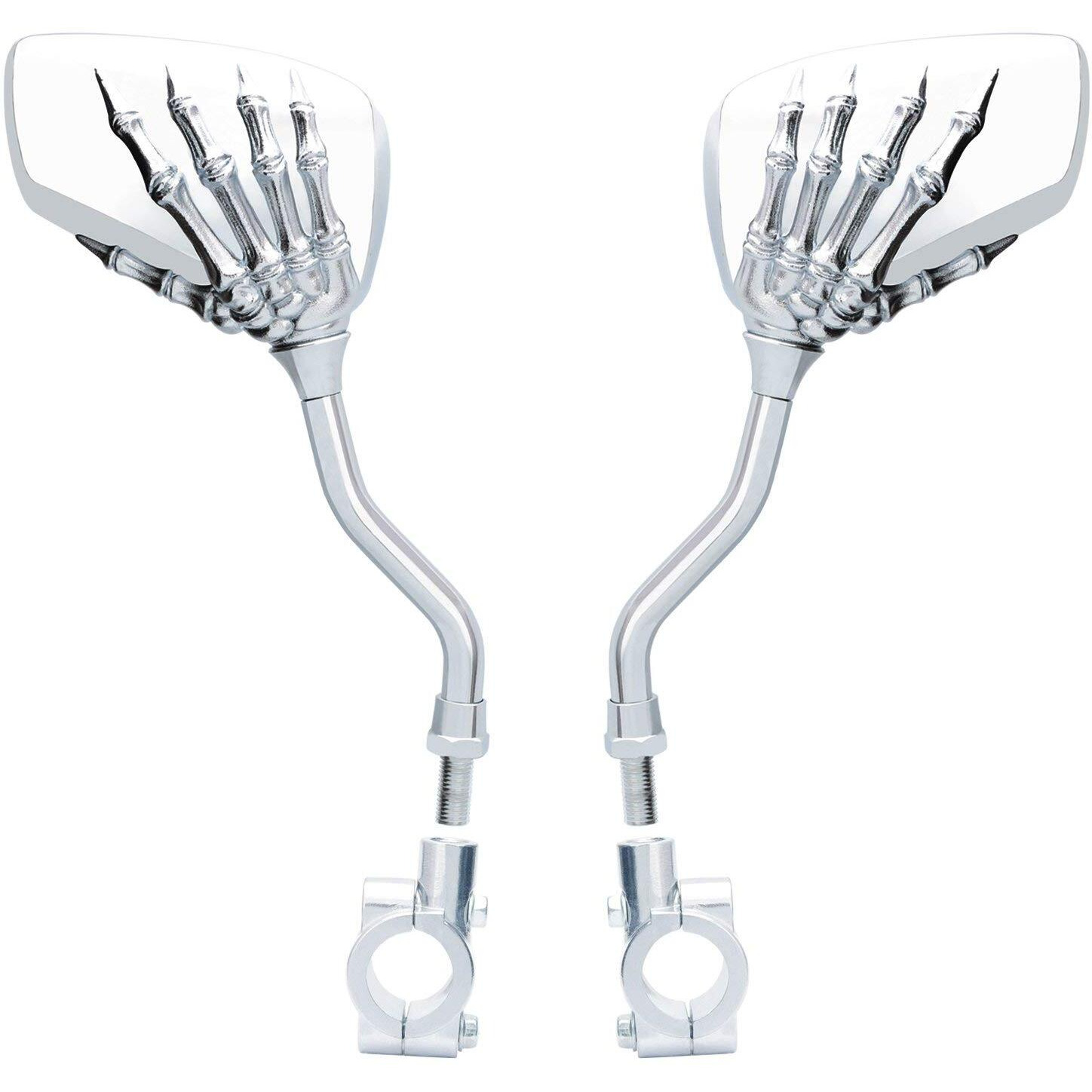 Topcabin 1 Pair Bicycle Mirror,Big View Bike Rear View Mirror Blindsight Multi Angle Adjustable Bike Mirror Billet Aluminum Chrome Plated Outside Skull Claw Style Also Suitable For Motorcycle Mirror