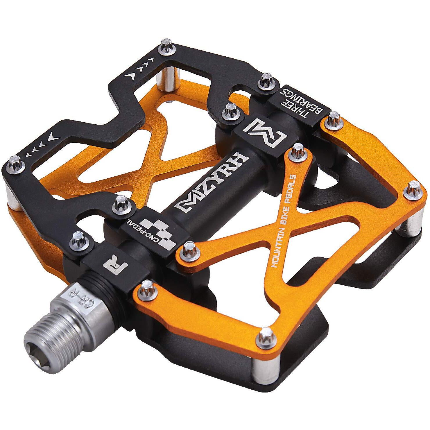 Mzyrh Mountain Bike Pedals, Ultra Strong Colorful Cnc Machined 9/16&quot Cycling Sealed 3 Bearing Pedals (Black Black Glod 3 Bearings)