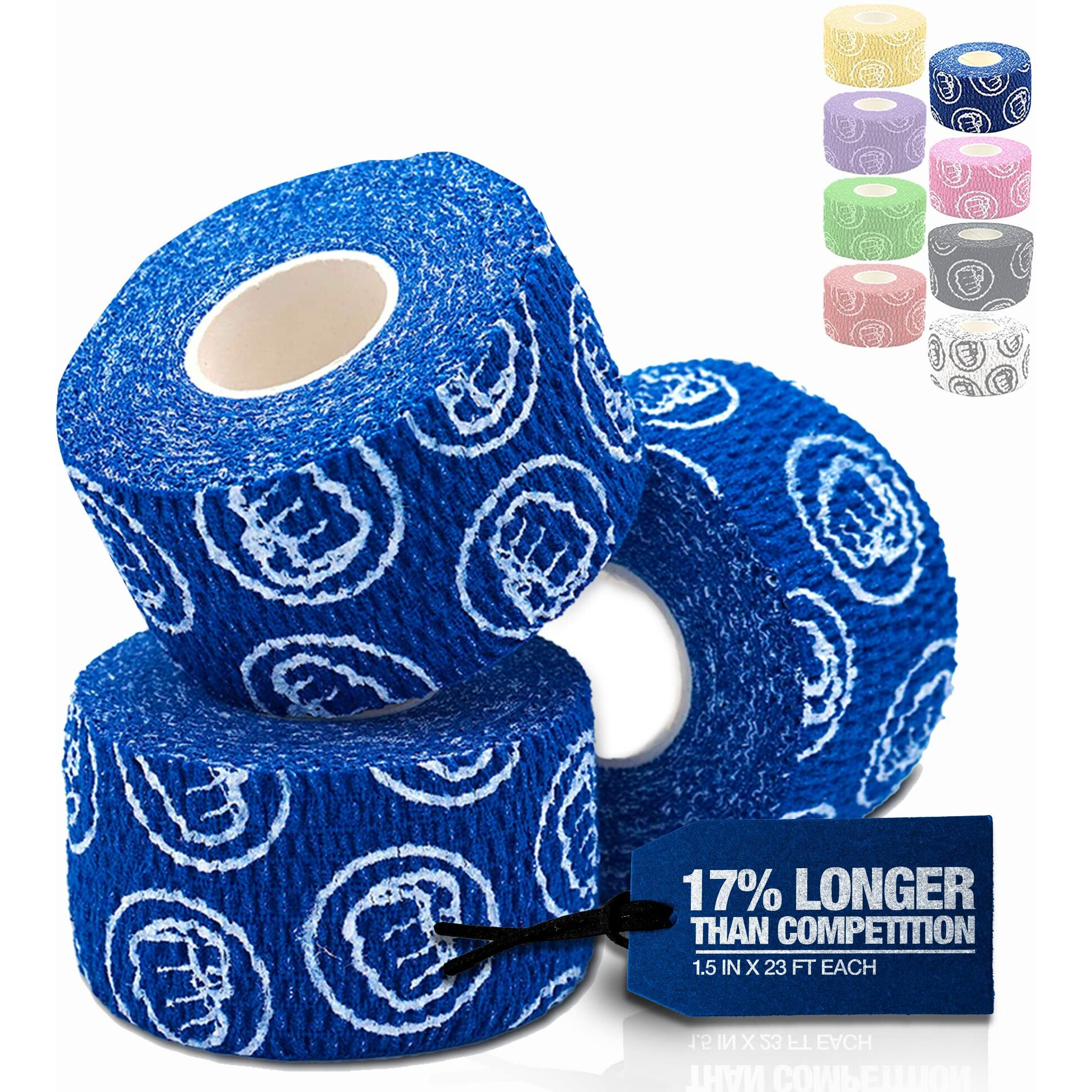 Wod Nation Weightlifting Hook Grip Tape - Bulk 3 Pack (23Ft Per Roll) Comfortable & Stretchy Athletic Thumb Tape For Weight Lifting, Excercise & Cross Training - Protect Thumb, Wrist & Finger (Blue)