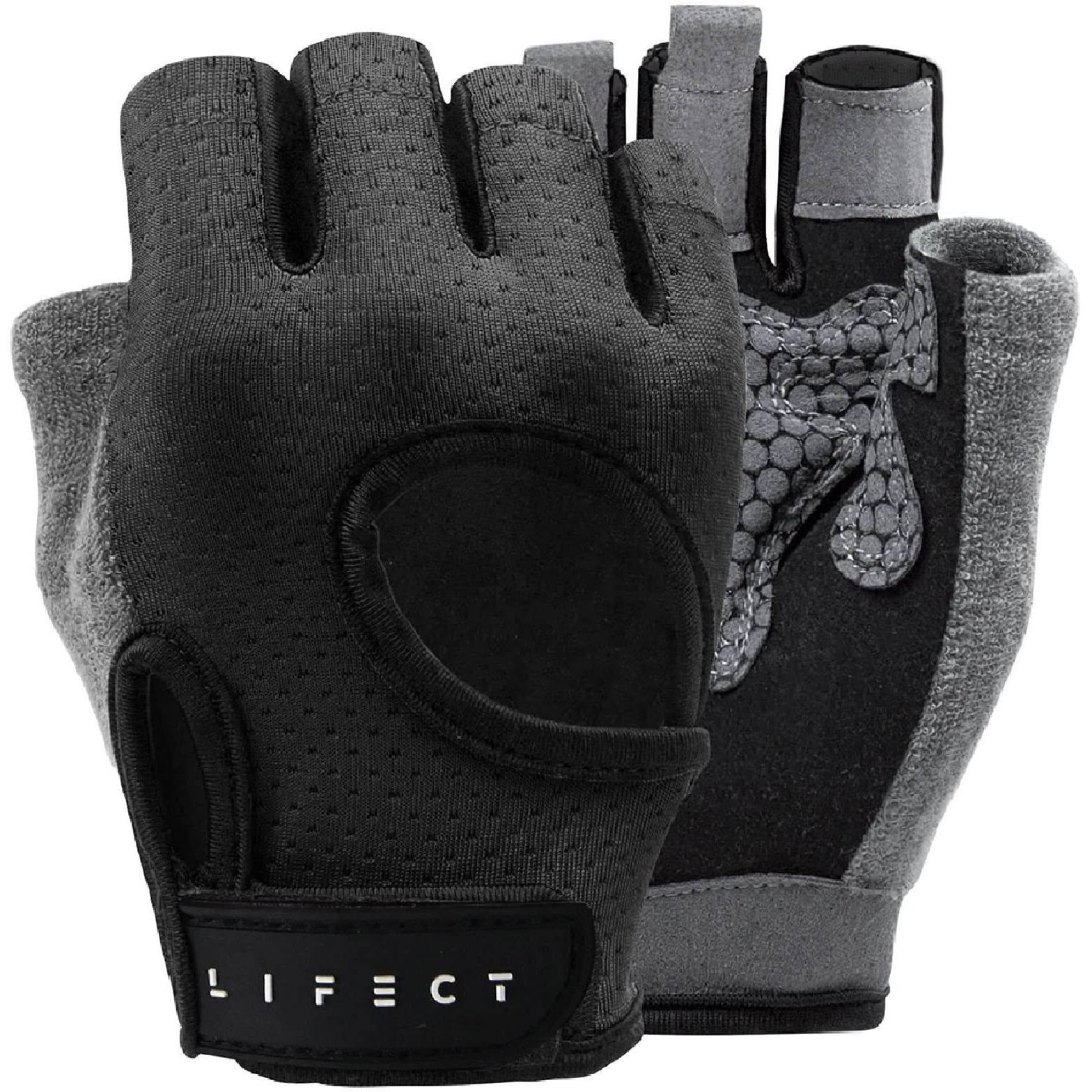 Lifect Essential Breathable Workout Gloves, Weight Lifting Shorty Fingerless Gloves With Curved Open Back, For Gym, Women And Men (Black, Medium)