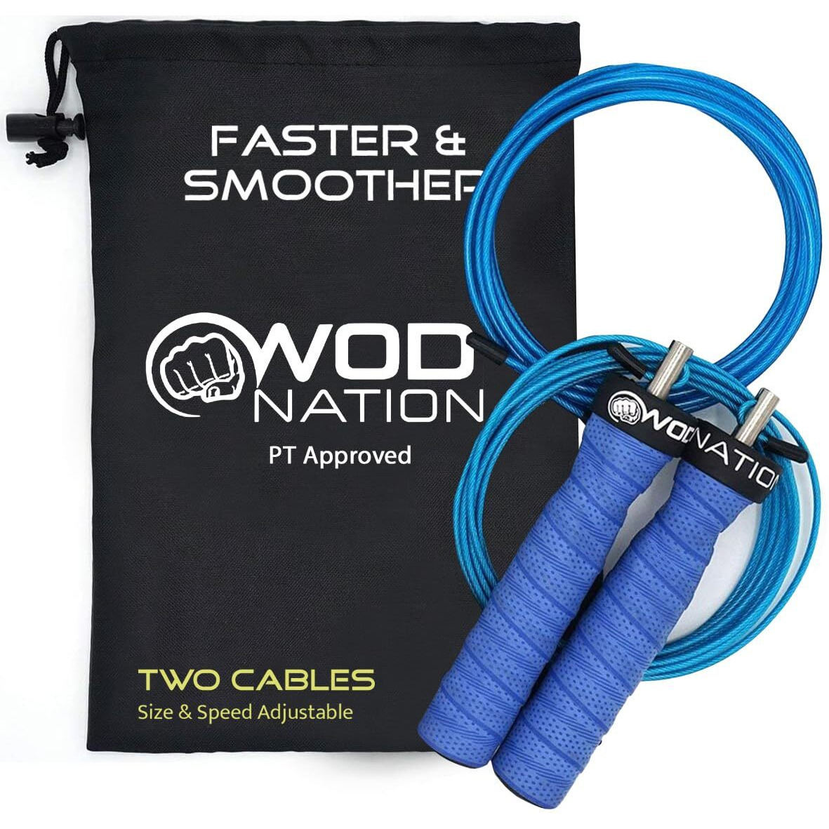Wod Nation Attack Speed Jump Rope  Adjustable Jumping Ropes  Unique Two Cable Skipping Workout System  One Thick And One Light 11 Foot Cable  Perfect For Double Unders Forhiit  Fits Men And Women