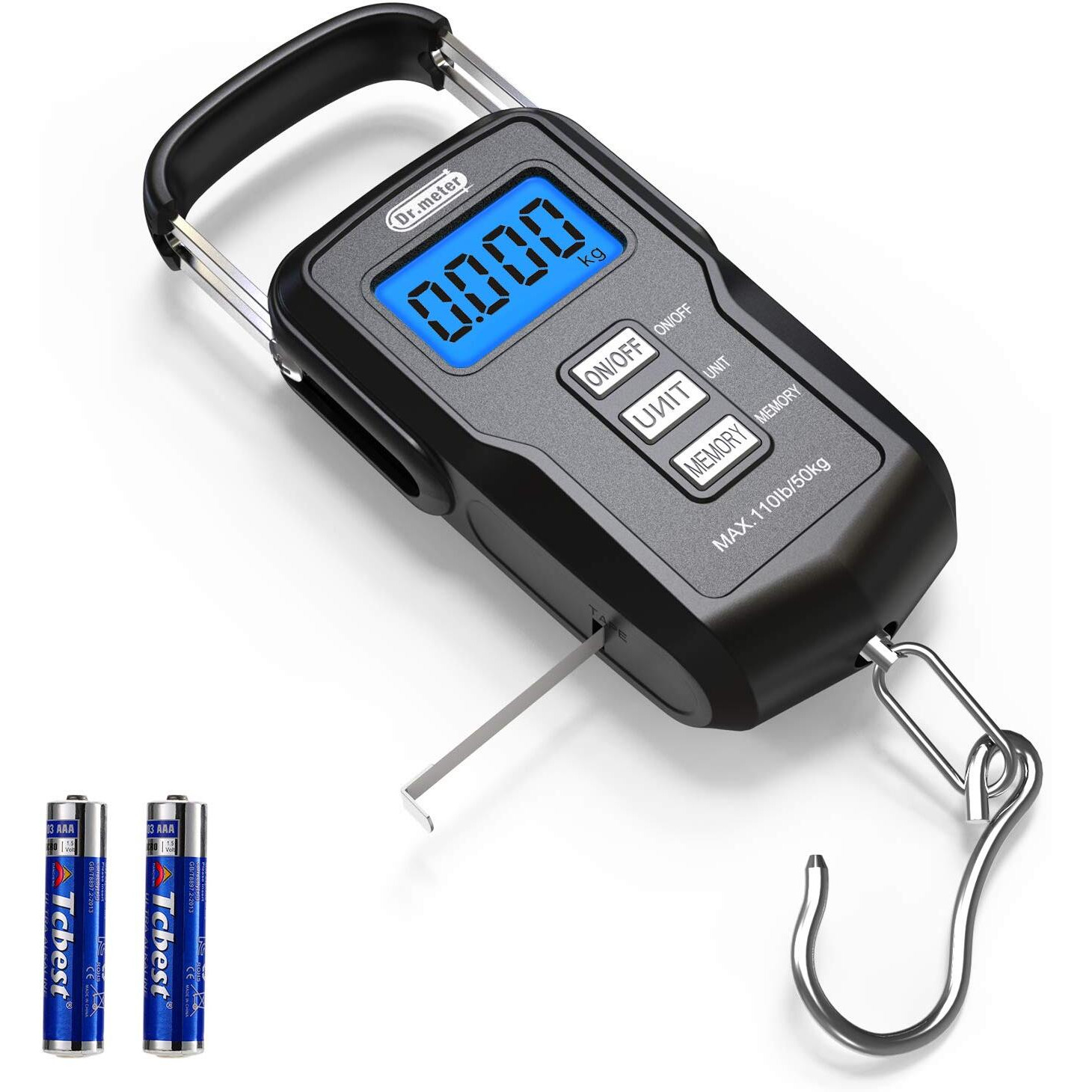 Dr.Meter Backlit Lcd Display Fs01 Fishing Scale 110Lb/50Kg Digital Hanging Scale With Storage Function And Numerical Comparison, Built-In Measuring Tape, Batteries Included - Fishing Gifts For Men