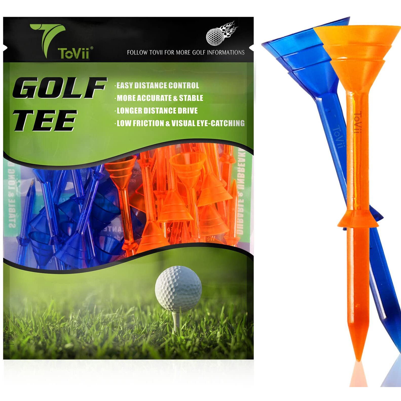 Tovii 3-1/4&quot Big Cup Plastic Golf Tees 40 Pack|Excellent Durability And Stability Tees |Golf Plastic Tees Reduced Friction & Side Spin (Orange/Blue)