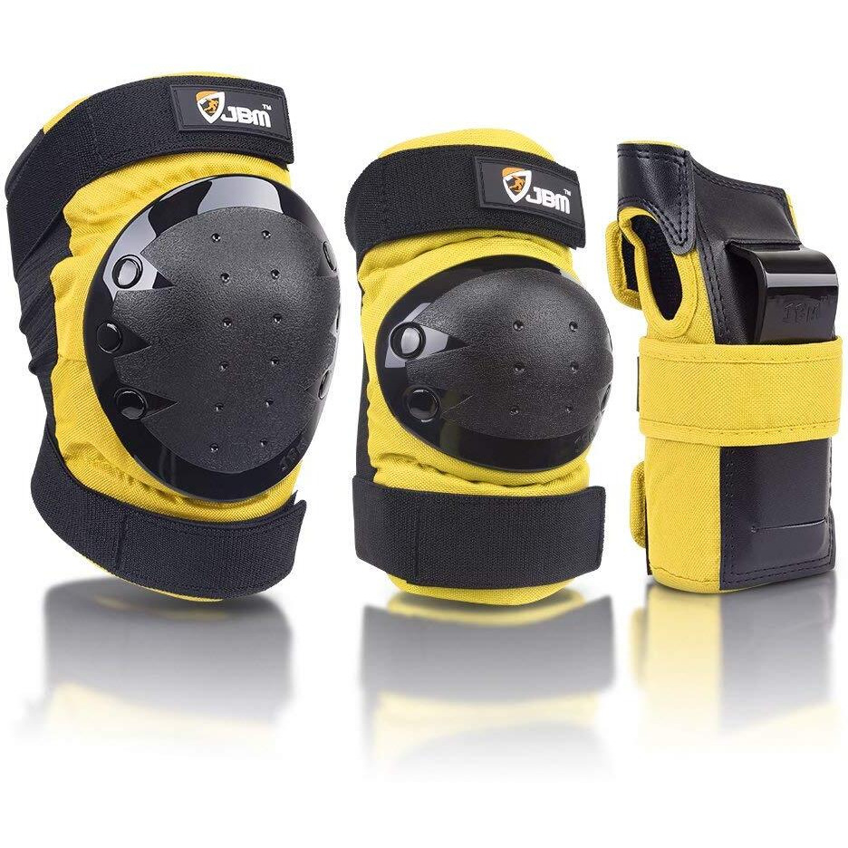 Jbm International Adult / Child Knee Pads Elbow Pads Wrist Guards 3 In 1 Protective Gear Set, Yellow, Youth / Child