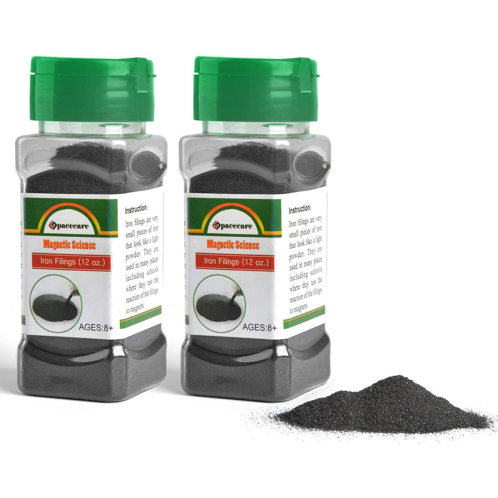 Spacecare Magnetic Iron Powder Filings For Magnet Education And School Projects, 2 Storages Jar (12 Ounces X 2) With Shaker Lids, 2 Pack