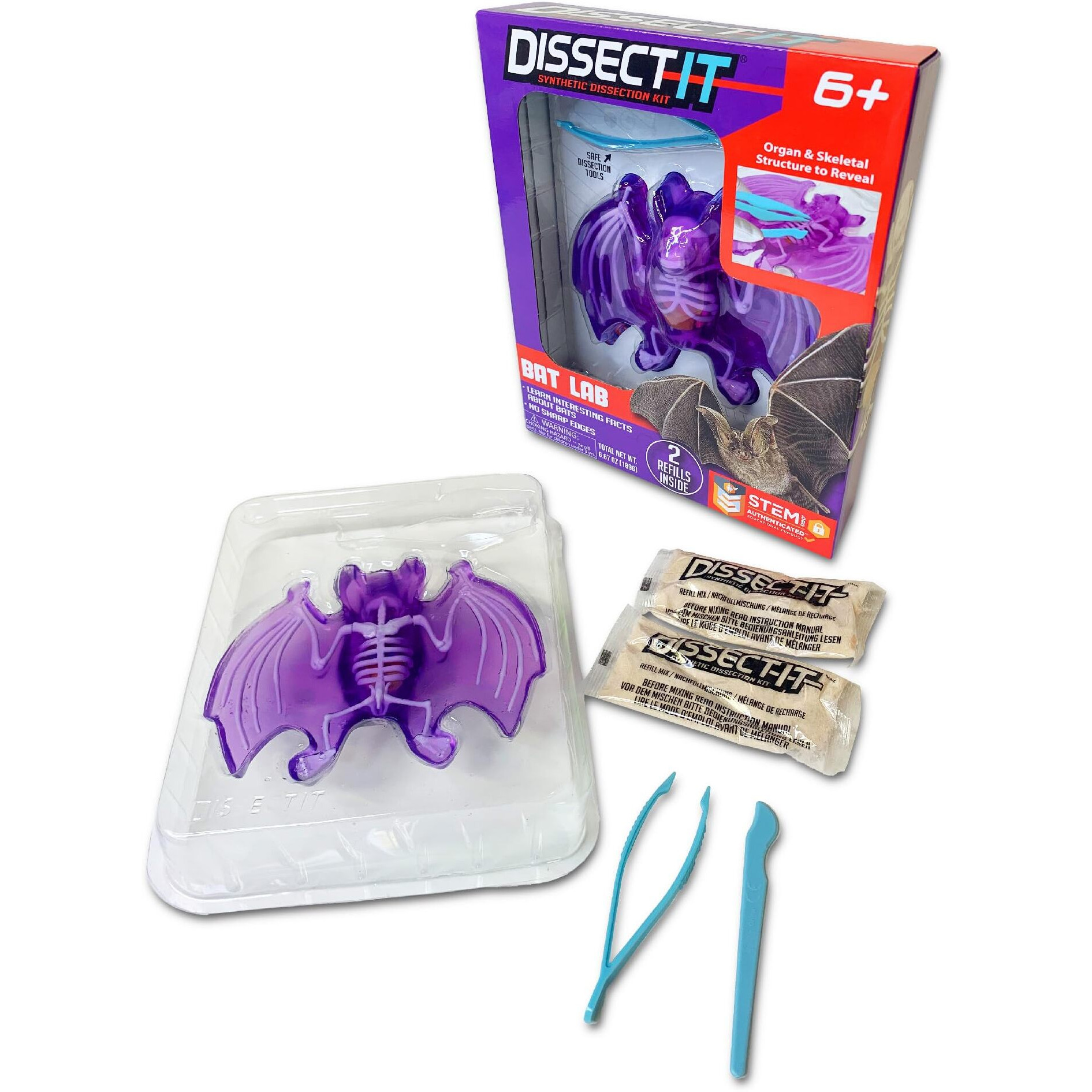 Dissect-It Simulated Synthetic Lab Dissection Toy, Stem Projects For Kids Ages 6+, Animal Science, Biology, Anatomy Home Learning Kit, Great For Young Scientists - Bat