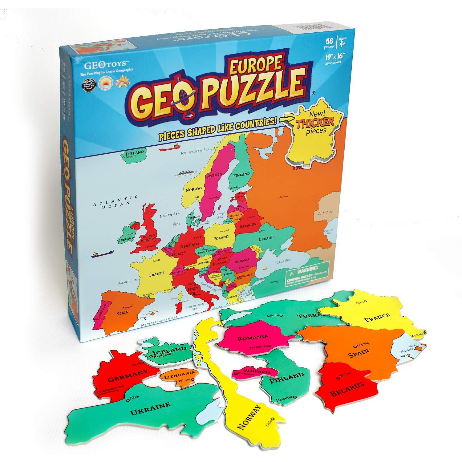 Geotoys - Geopuzzle Europe - Educational Kid Toys For Boys And Girls, 58 Piece Geography Jigsaw Puzzle, Jumbo Size Kids Puzzle - Ages 4 And Up