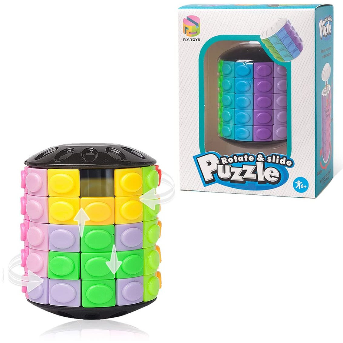 R.Y.Toys Rotate And Slide Puzzle-Design Patent,Fidget Toys(Restore/Create)-12 Colors,5 Layers-Open Cover For Quick Play,Brain Teaser,Sensory Toys,Stocking Stuffers