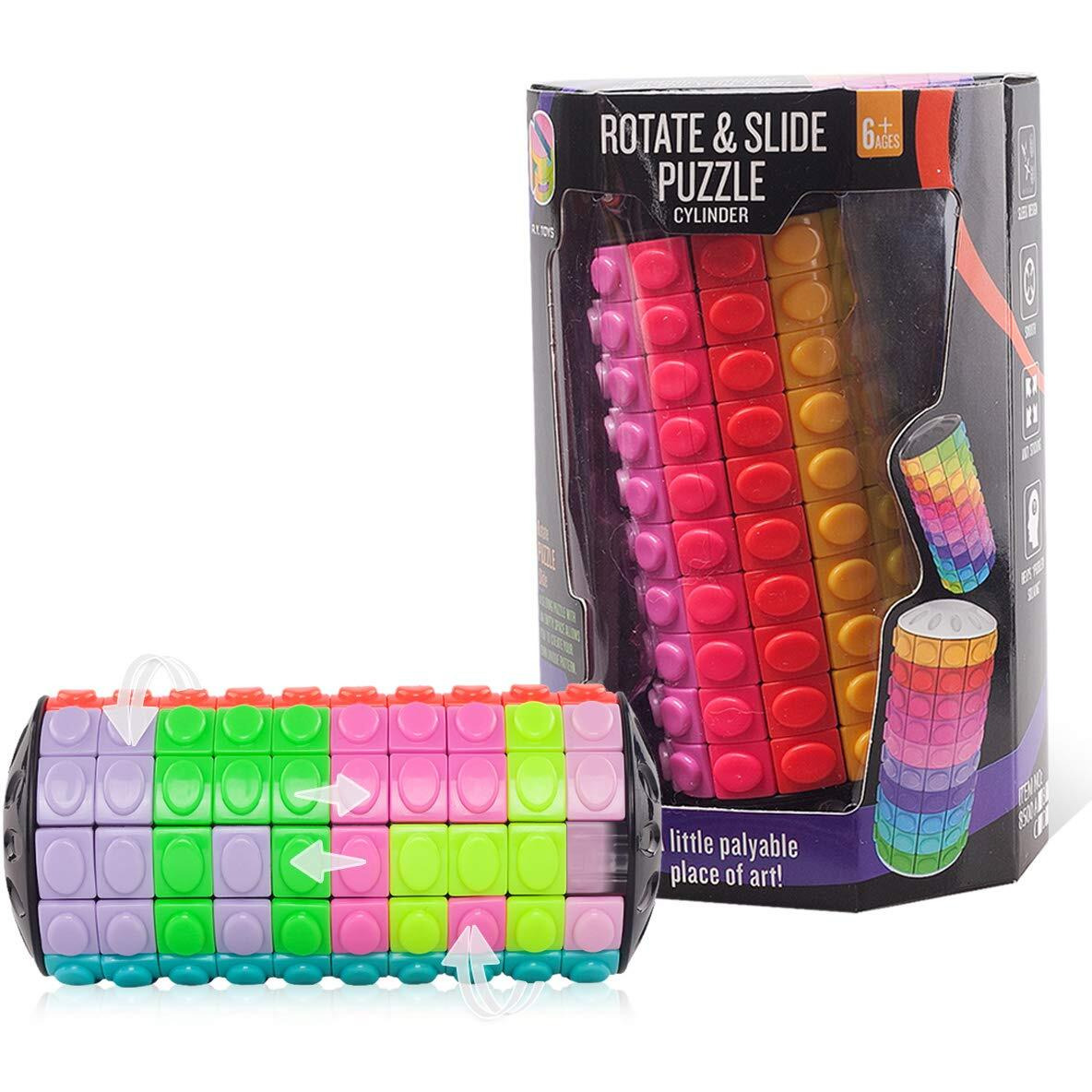 R.Y.Toys Rotate And Slide Puzzle-Patented Fidget Cube(Restore Order/Create Patterns) 12 Colors,10 Layers-Open Cover For Quick Play,Fidget Toys,Brain Teaser,Sensory Toys,Easter Basket Stuffer