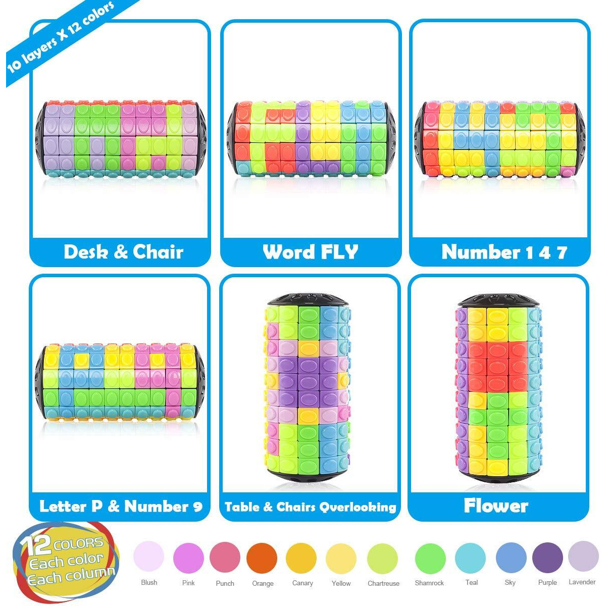 R.Y.Toys Rotate And Slide Puzzle-Patented Fidget Cube(Restore Order/Create Patterns) 12 Colors,10 Layers-Open Cover For Quick Play,Fidget Toys,Brain Teaser,Sensory Toys,Easter Basket Stuffer