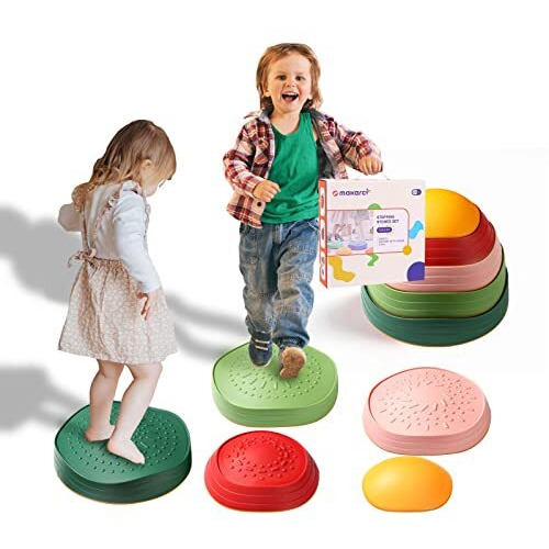Stepping Stones For Kids,5Pcs Non-Slip Plastic Balance River Stones For Promoting Children's Coordination Skills Sensory Toy