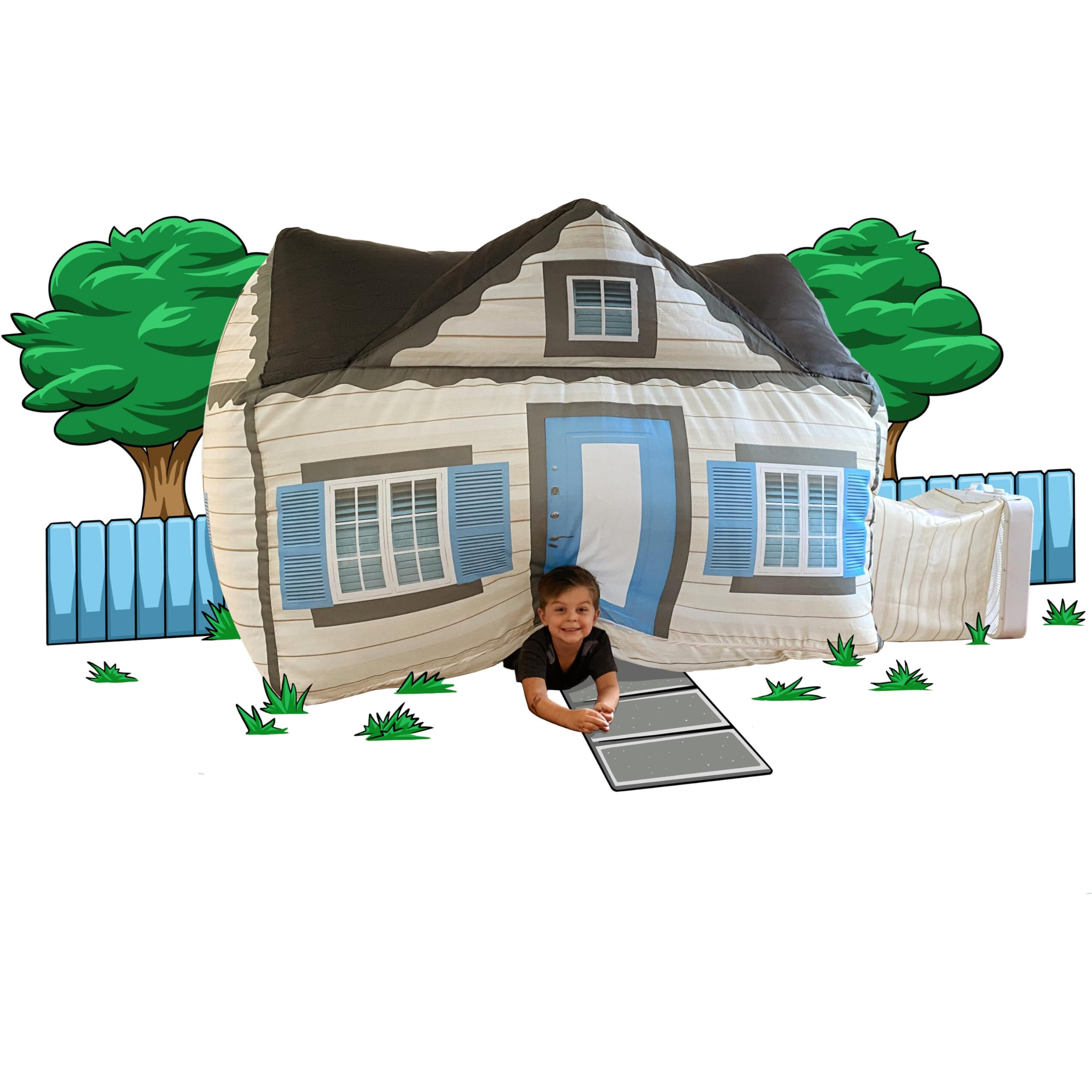 The Original Patented Airfort - Build A Fort In 30 Seconds, Inflatable Fort For Kids, Play Tent For 3-12 Years, A Playhouse Where Imagination Runs Wild, Fan Not Included (Cottage)