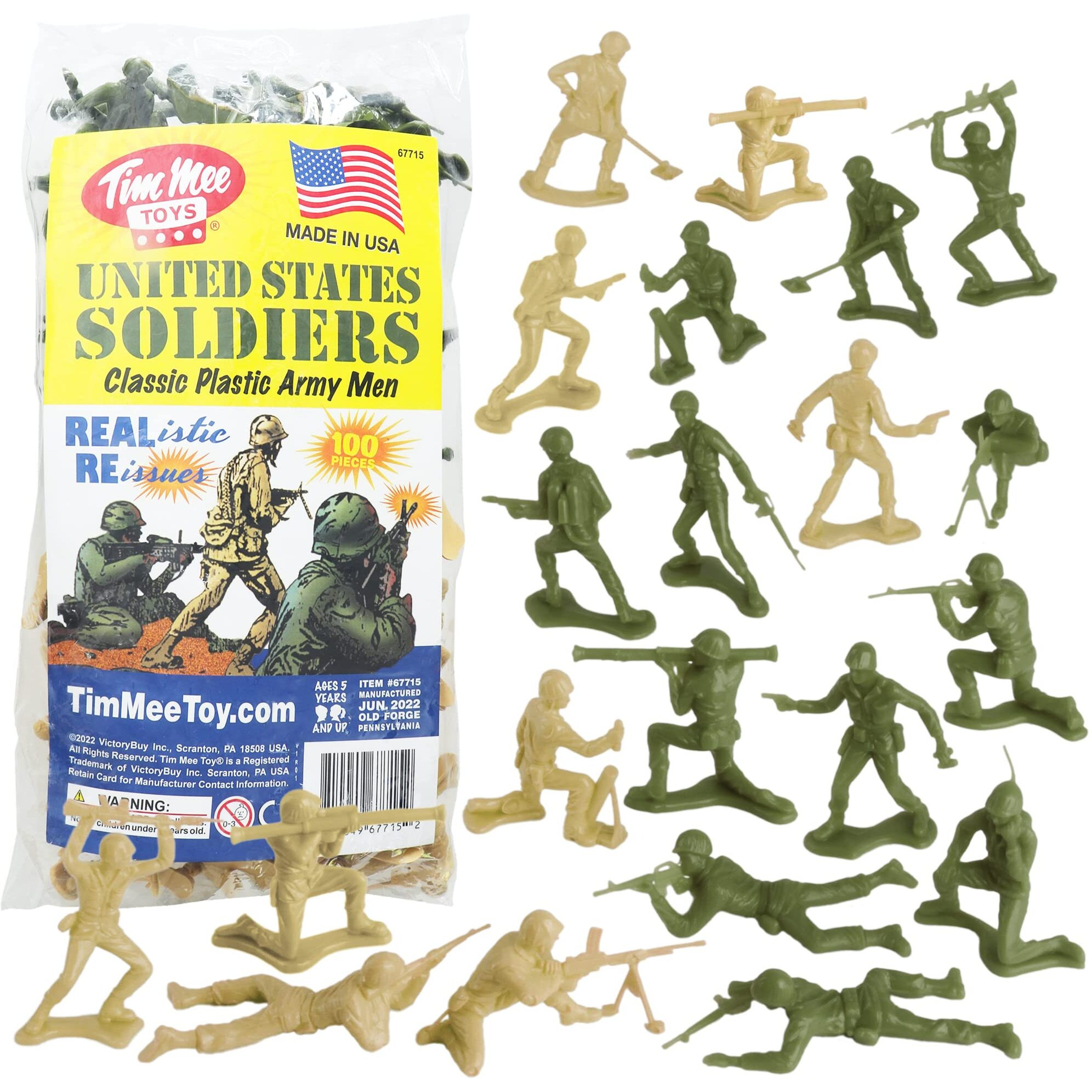 Timmee Plastic Army Men - Od Green Vs Tan 100Pc Toy Soldier Figures Made In Usa