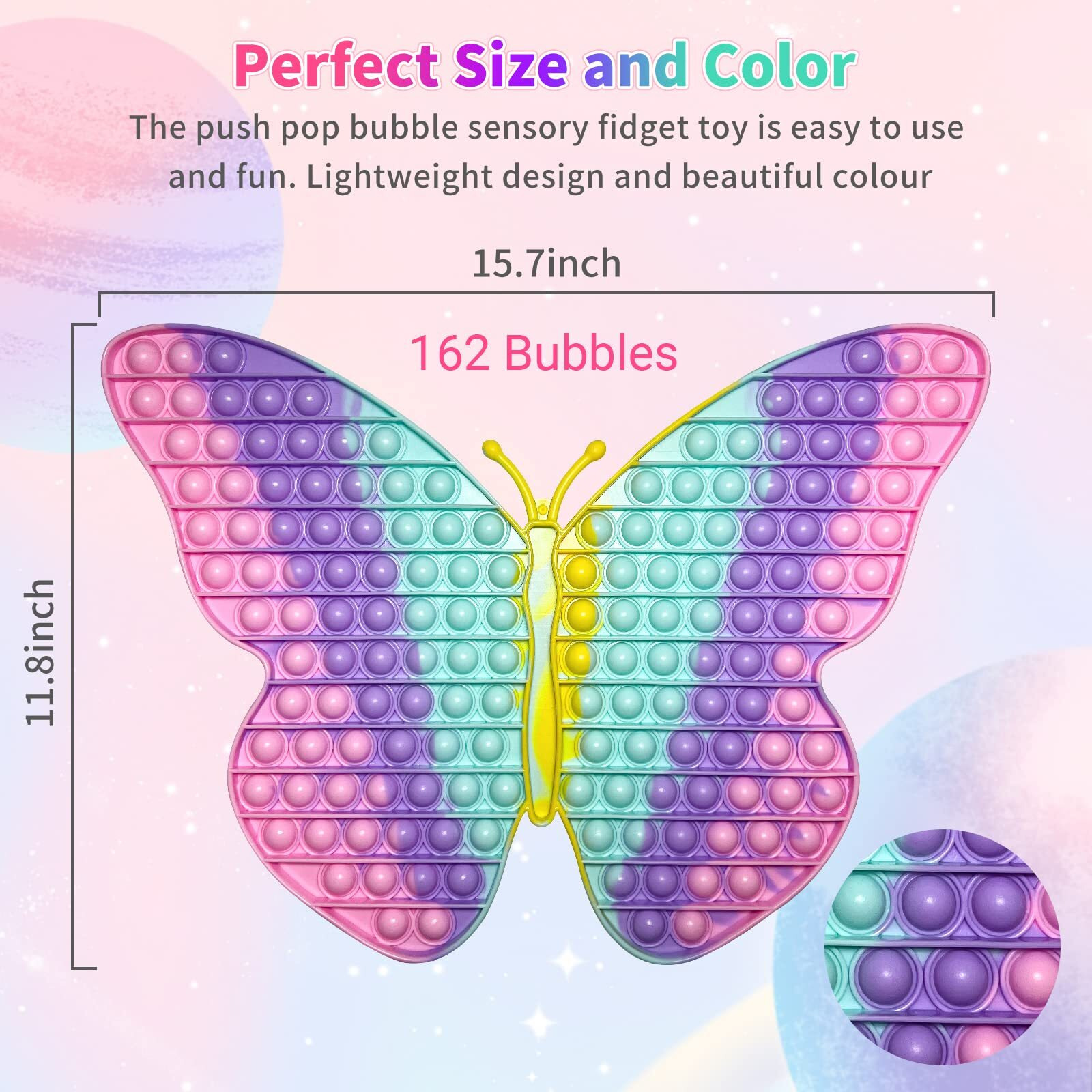 Jumbo Butterfly Pop For Girls, It Is 15.75 Inch 162 Bubbles Extra Large Pop Popping Fidget Toys, Giant Butterfly Toy, Huge Big Jumbo Pop Fidget Toy Stress Reliever, Women Girl Gift Christmas