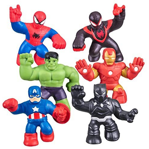 Heroes Of Goo Jit Zu Marvel Mega Mini 6 Pack - Squishy, Stretchy, Gooey Mini Heroes - Ironman, Spider-Man, Captain America, Miles Morales, Hulk And Black Panther