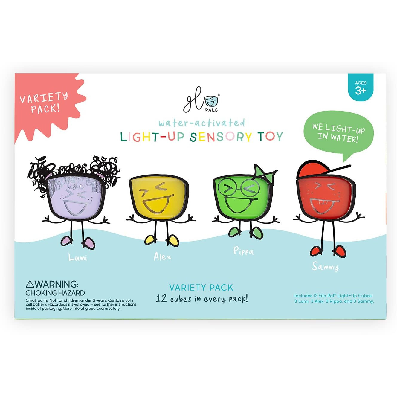 Glo Pals Water-Activated Light-Up Cubes For Sensory Play - 12 Pack